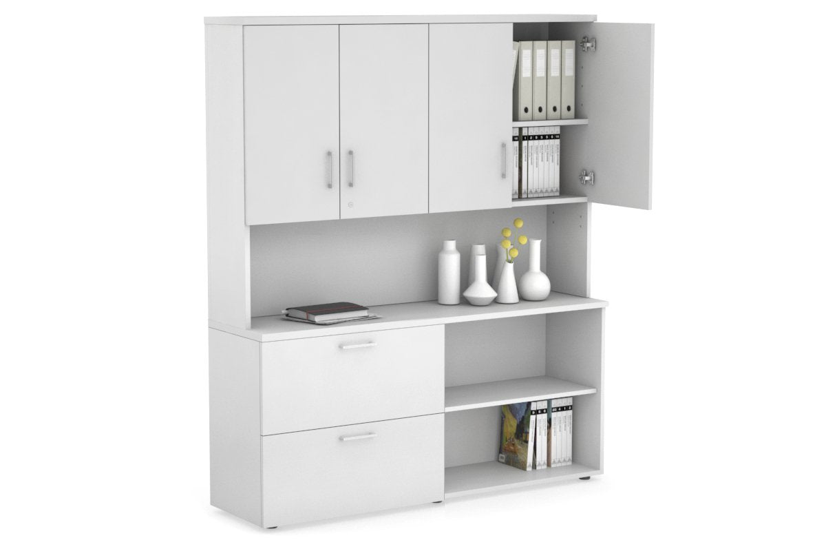 Small 2-Drawer Filing Cabinet with Open Storage Hutch and Doors - Perfect for Office Organization and Home Office Storage