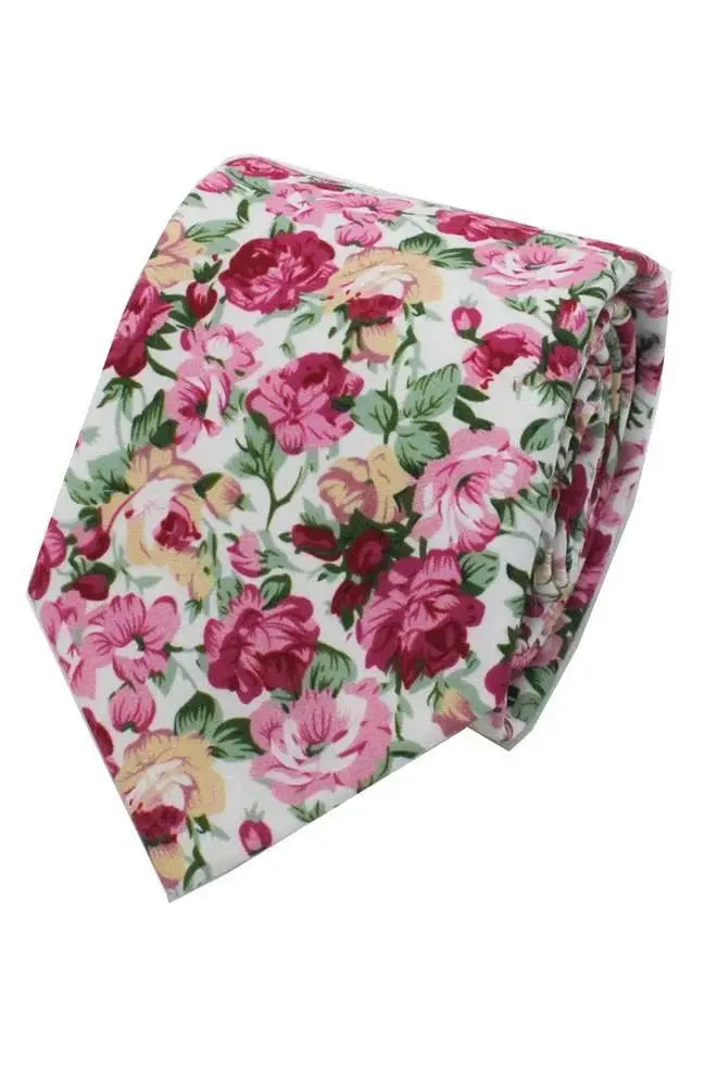 L A Smith Pink Beautiful Flower Tie and Hank Set - Elegant Floral Bow Tie & Pocket Square Set for Weddings, Prom & Formal Events