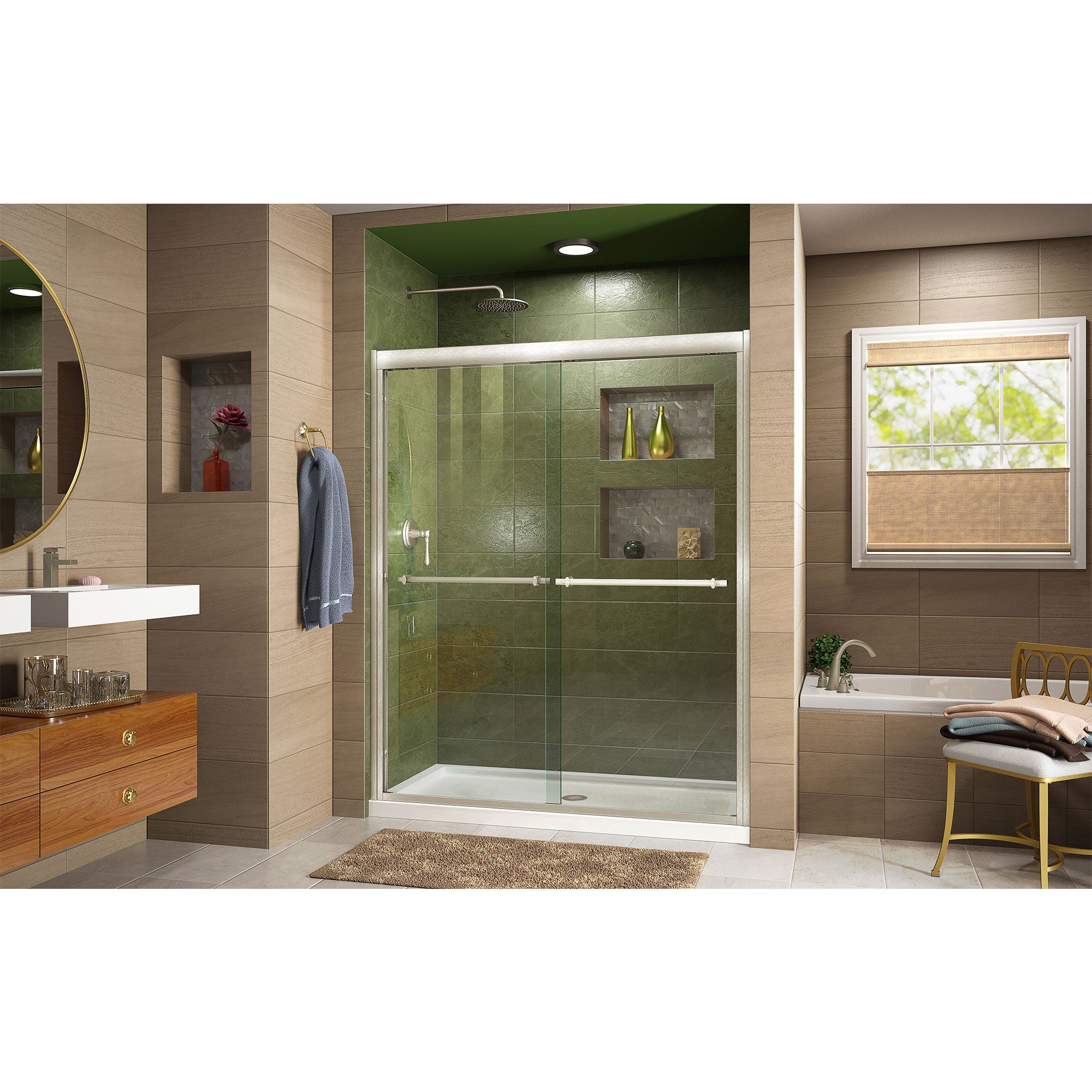 DreamLine Duet 36x60x74.75 Inch Semi-Frameless Bypass Sliding Shower Door with SlimLine Base Kit - Perfect for Modern Bathroom Renovations & Space-Saving Designs