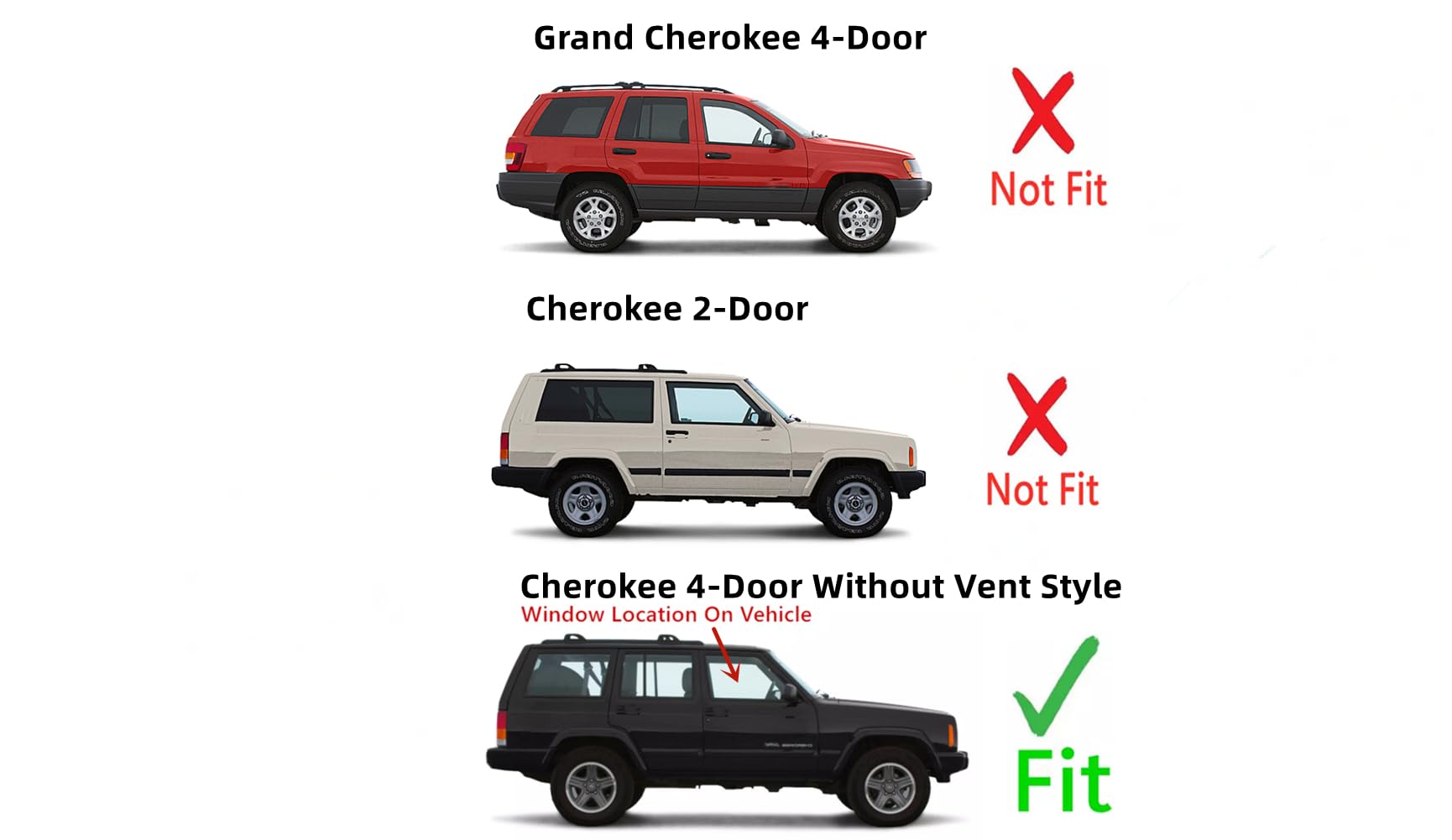 Replacement Front Passenger Side Window Glass for 1997-2001 Jeep Cherokee 4-Door SUV - OEM Fit, Vent Style Design - Perfect for Auto Glass Repair & Off-Road Vehicle Maintenance