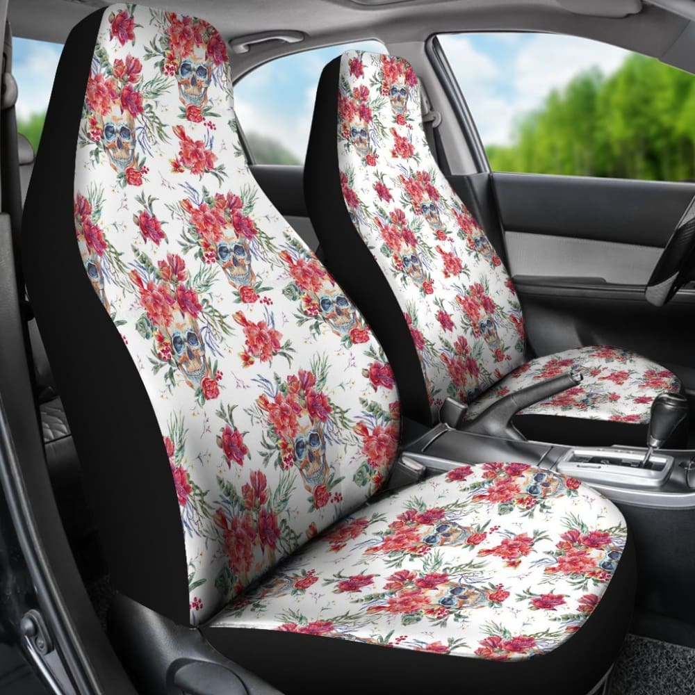 2 Pcs Sugar Skull Car Seat Covers - Universal Fit for Most Vehicles, Durable & Stylish Seat Protectors - Perfect for Day of the Dead Decor, Halloween, and Mexican Theme Car Accessories