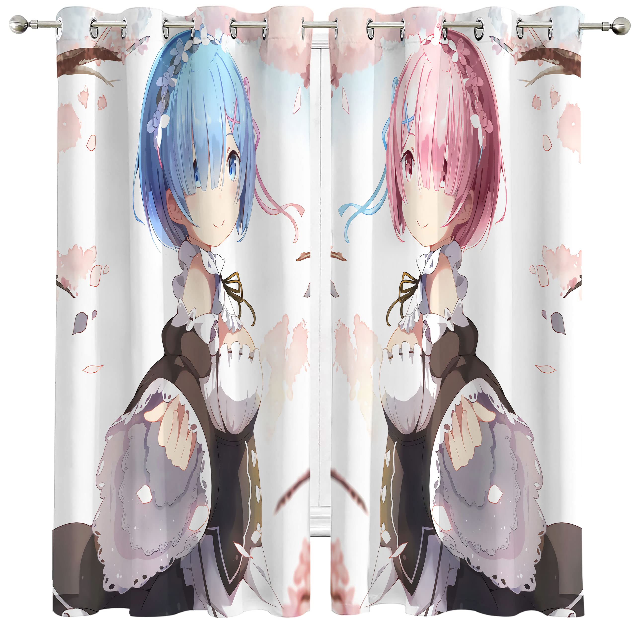 Livalur Anime Blackout Window Curtain - Full Coverage Thermal Insulated Room Darkening Drapes for Bedroom & Living Room (55x63 Inch) | Cute Twin Girls Design, Kids Room Decor | Perfect for Privacy, Light Blocking & Room Dividers