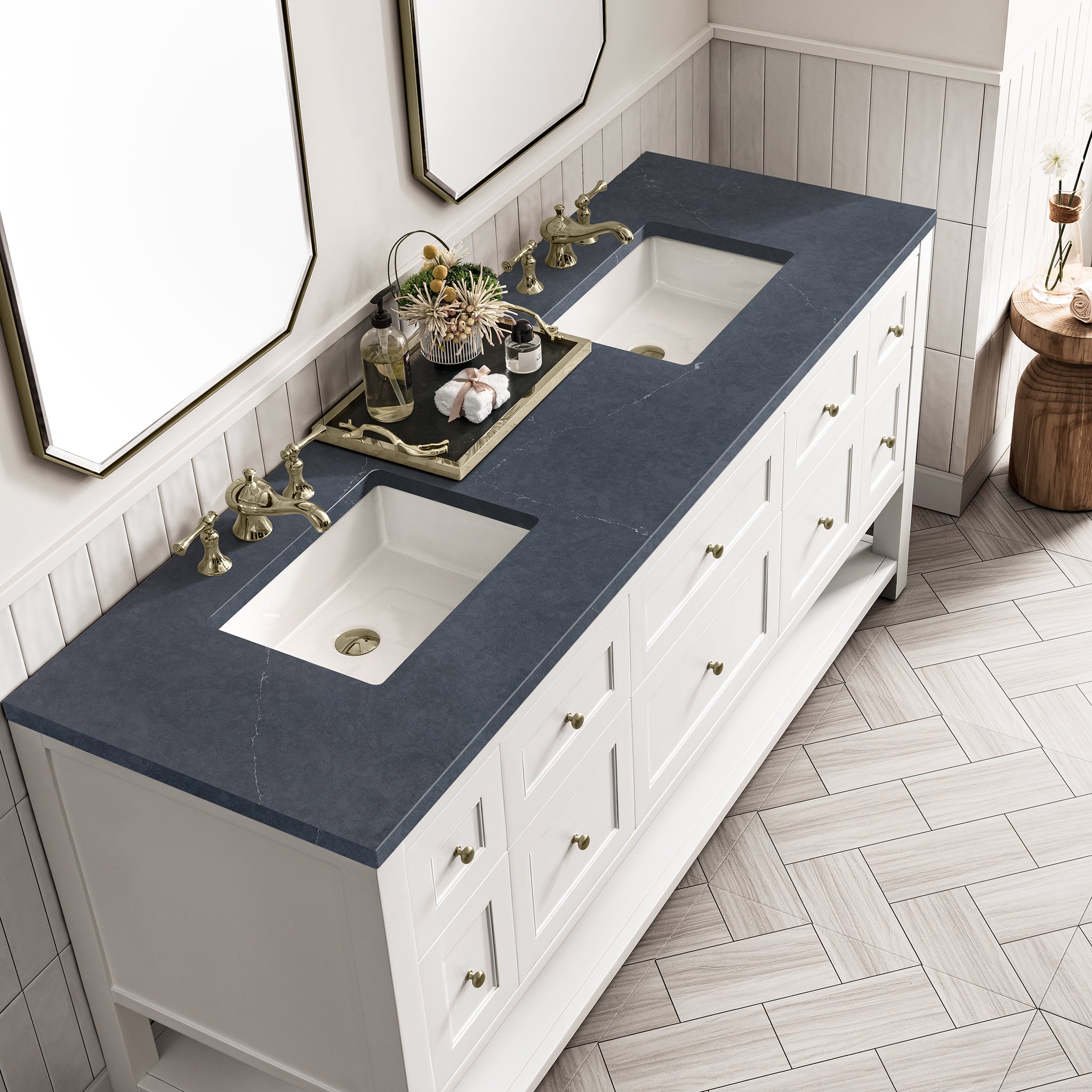 Breckenridge 72-Inch Double Vanity with 3CM Charcoal Soapstone Top in Bright White - Perfect for Modern Bathroom Renovations & Master Suite Upgrades