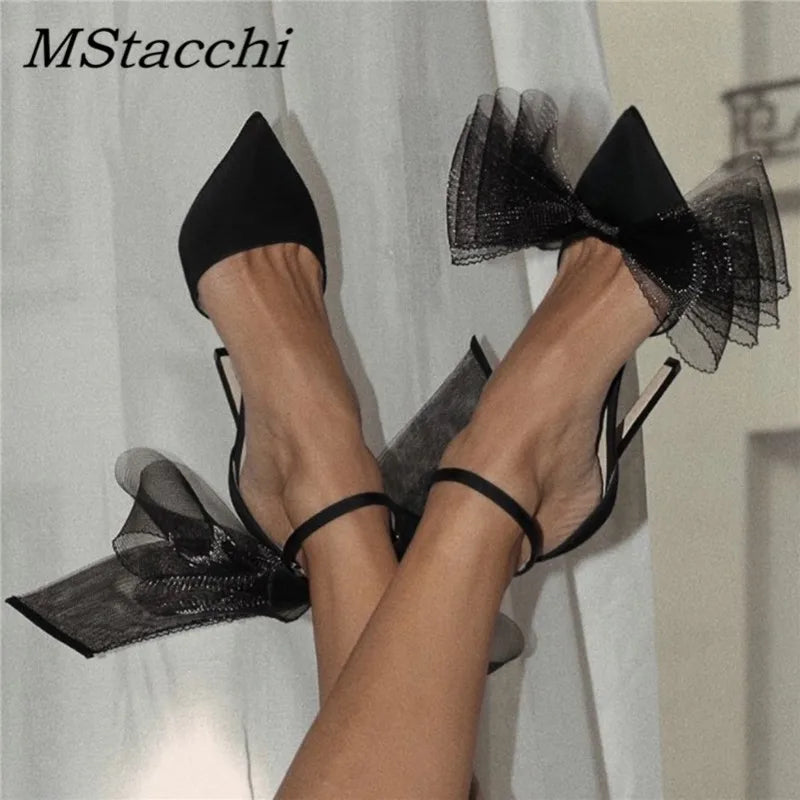 2024 Women's Big Butterfly Knot Sandals - Summer High Heel Pumps with Pointed Toe | Designer Mary Jane Stiletto Shoes for Weddings, Parties & Date Nights