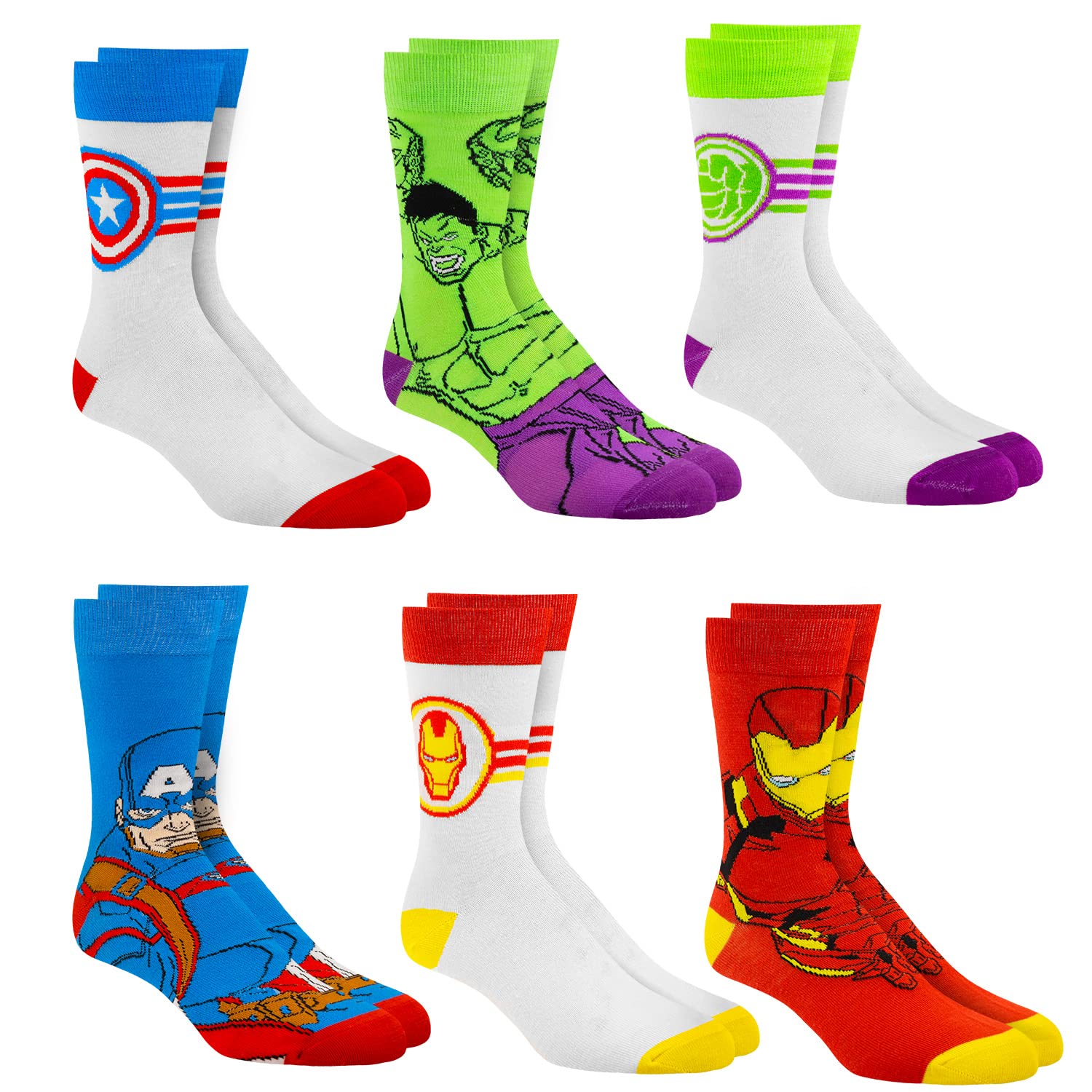Marvel Legends Superhero Socks for Men & Boys - 6-Pack Athletic Crew Socks | Breathable Cotton Socks for Sports, Gym & Everyday Wear | Marvel Comics Character Socks for Fans & Collectors