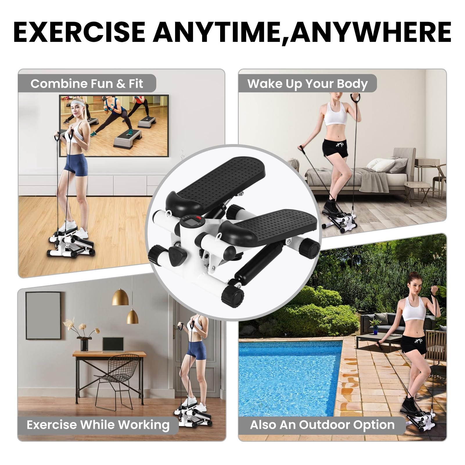 2024 Upgraded Air Powered Steppers - Quiet Home Stair Stepper with Resistance Bands, LED Monitor & Hydraulic System - 300LBS Capacity Mini Stepper Workout Equipment for Home Gym, Office Exercise & Low-Impact Cardio Training