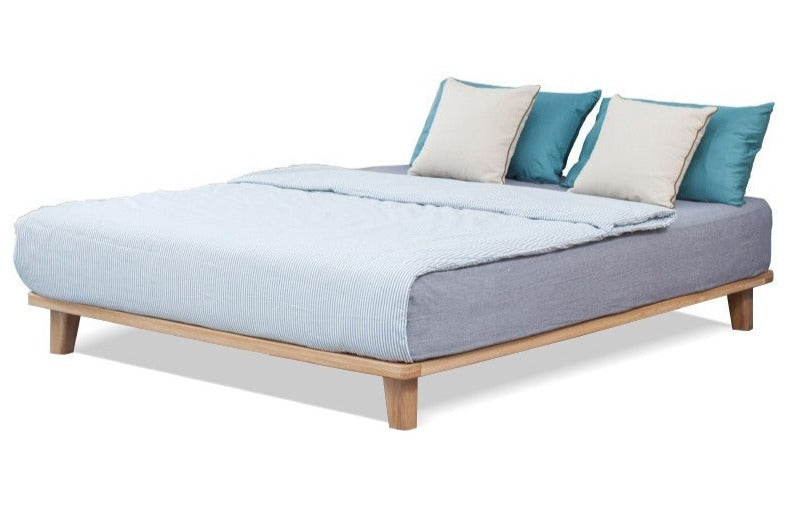 Solid Oak Wood Platform Bed Frame - No Headboard - Queen Size - Modern Minimalist Bedroom Furniture for Small Spaces & Apartments