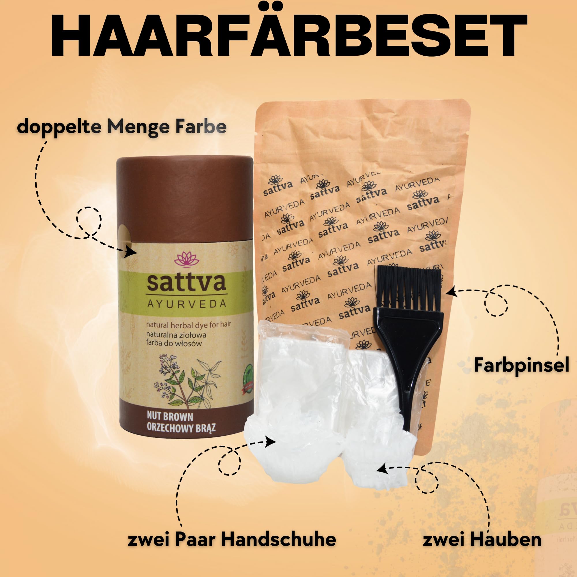 Sattva Ayurveda Natural Hair Color Powder - Nut Brown | Herbal Hair Dye for Men & Women | Chemical-Free, Long-Lasting Gray Coverage | Perfect for At-Home Hair Coloring & Natural Gray Coverage