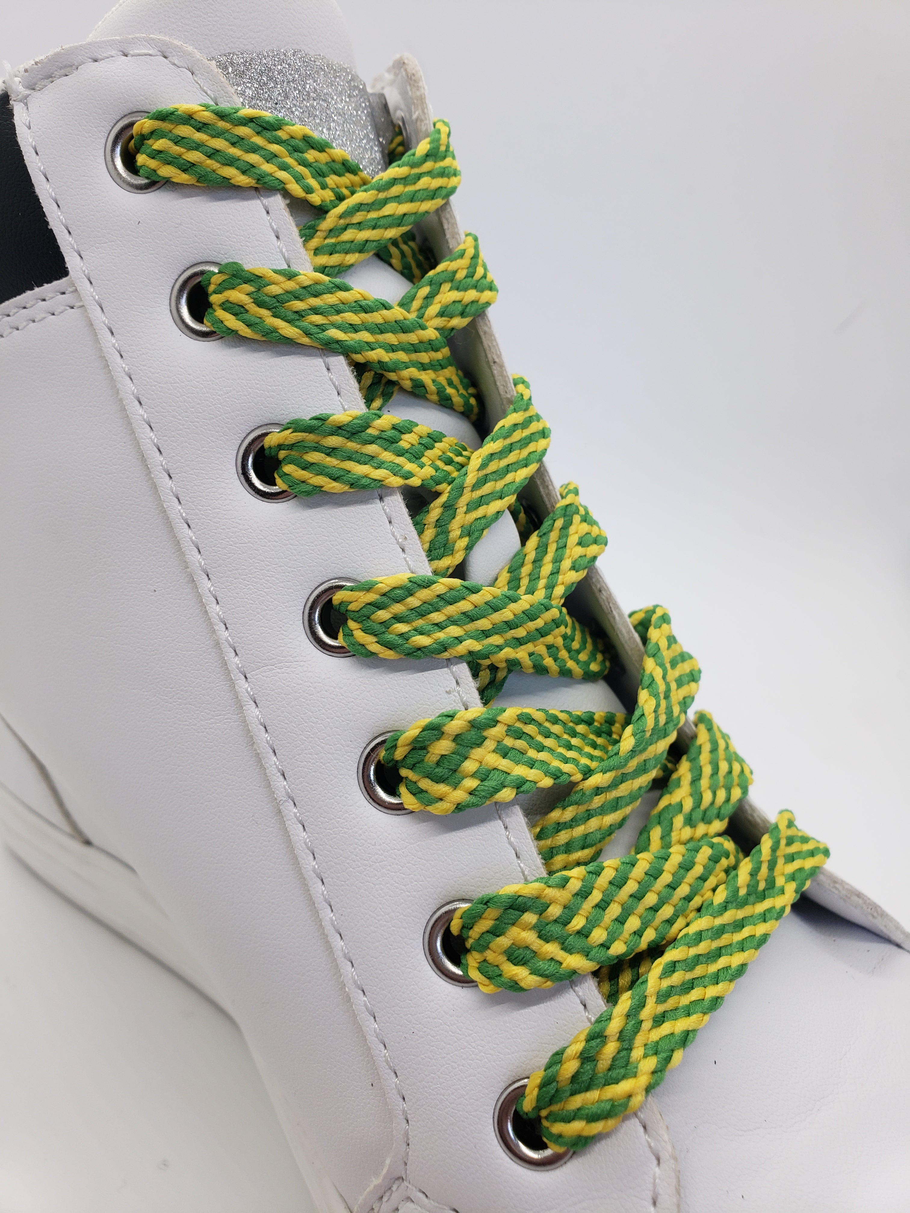 Flat Herringbone Shoelaces - Lime Green & Yellow for Sneakers, Casual Shoes & Fashion Accessories | Durable & Stylish Shoelace Replacement