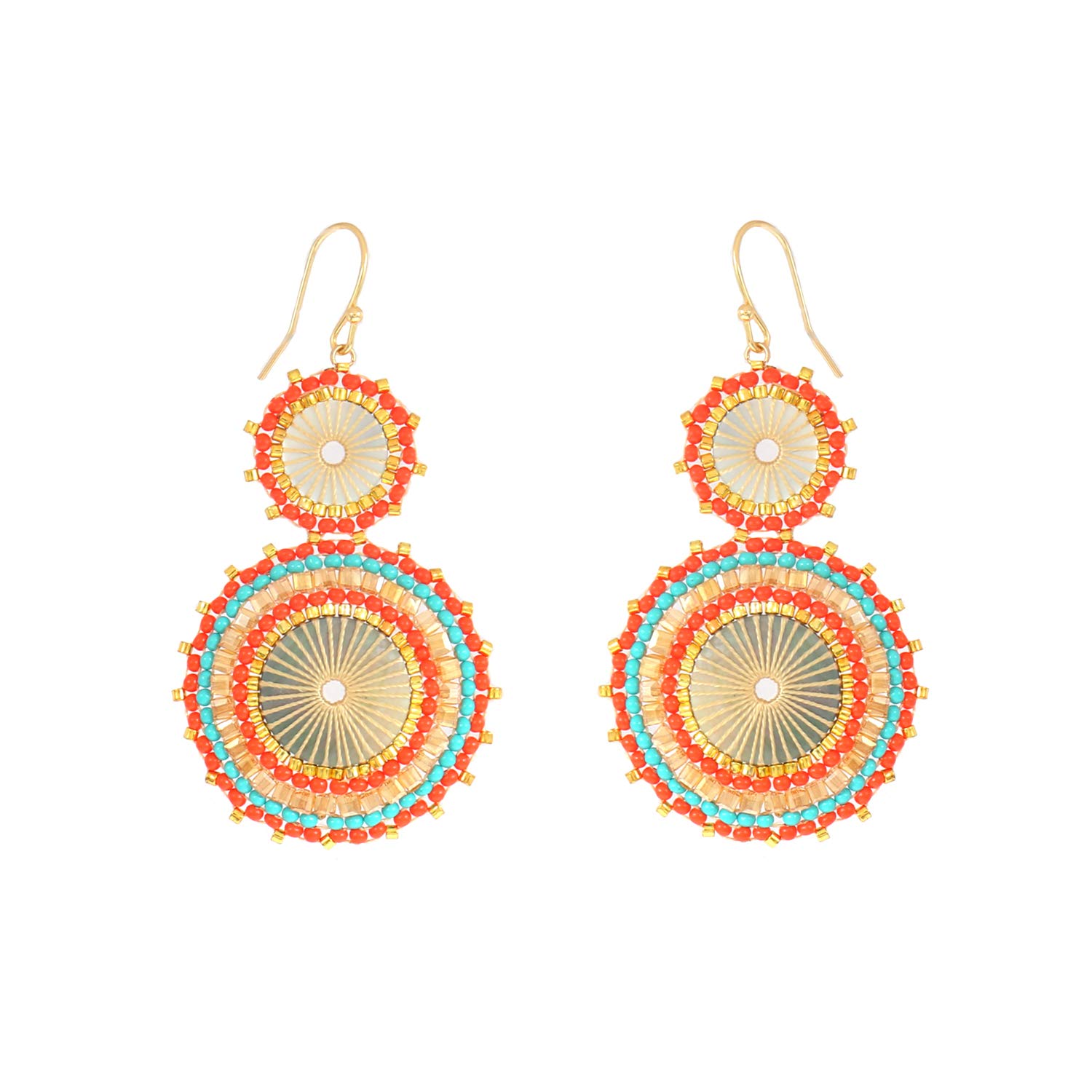 Handmade Bohemian Seed Beaded Dangle Earrings for Women – Circle Bead Drop Earrings Fashion Jewelry | Perfect for Boho Chic Outfits, Festivals & Casual Wear