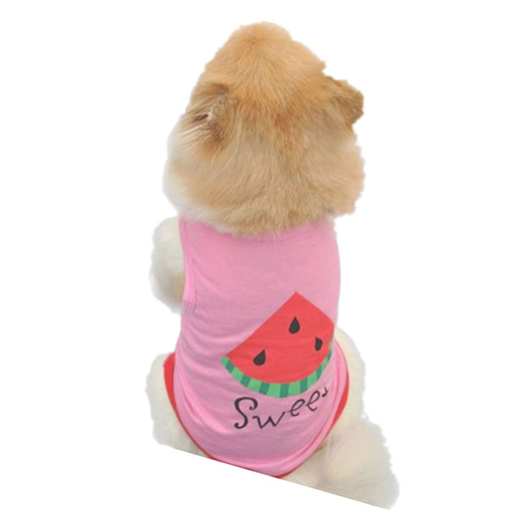Watermelon Print Pet Vest - Pink Summer Dog Clothes for Small Puppies & Cats | Breathable Cooling Apparel for Outdoor Walks & Playtime