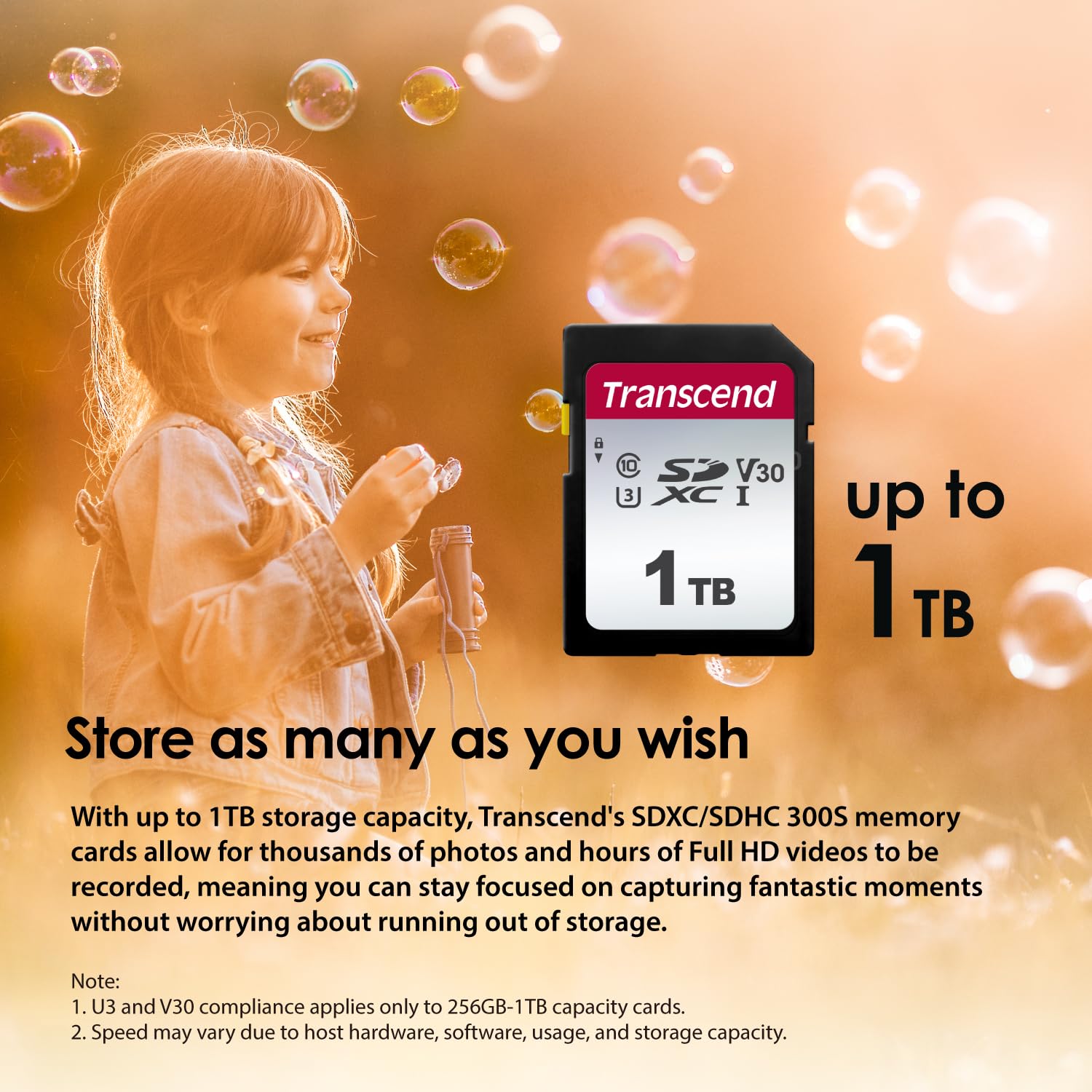 Transcend 128GB SDXC 300S UHS-I Memory Card - C10, U3, V30, 95MB/s Read, 40MB/s Write - 4K & Full HD Compatible - Perfect for Digital Cameras, DSLRs, Drones & Action Cameras - High-Speed Performance for Photography & Videography