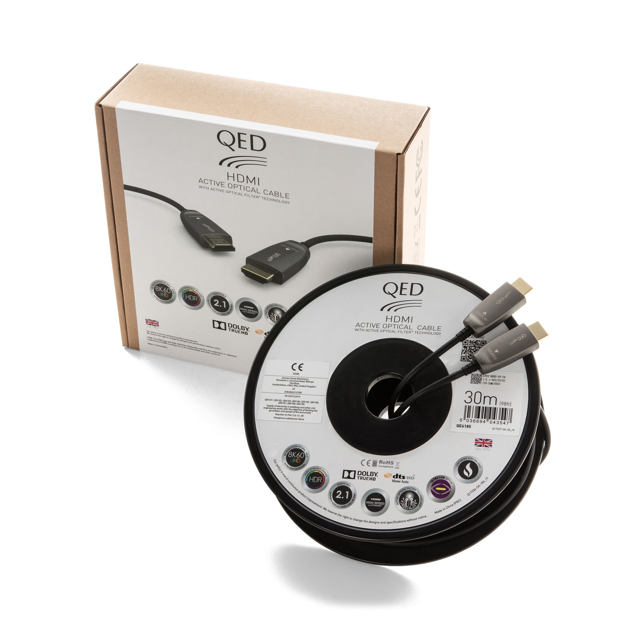 QED Performance Active Optical HDMI Cable 4K 60Hz 18Gbps High Speed 50ft - Ultra HD HDR, ARC, Ethernet - for Home Theater, Gaming, Projector & 4K TV Setup