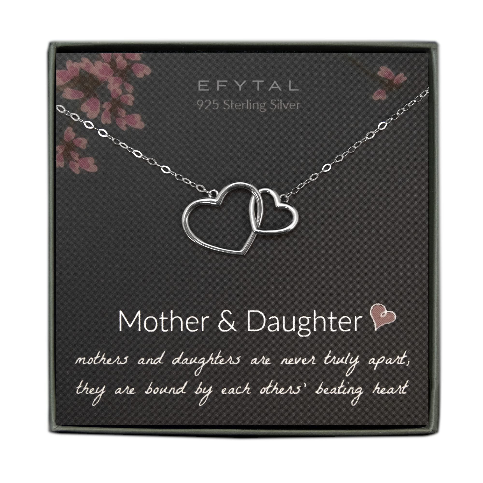 EFYTAL Mother Daughter Heart Necklace - Sterling Silver Matching Jewelry Gift for Women & Teen Girls | Birthday, Graduation, Confirmation Present | Perfect for Everyday Wear & Special Occasions