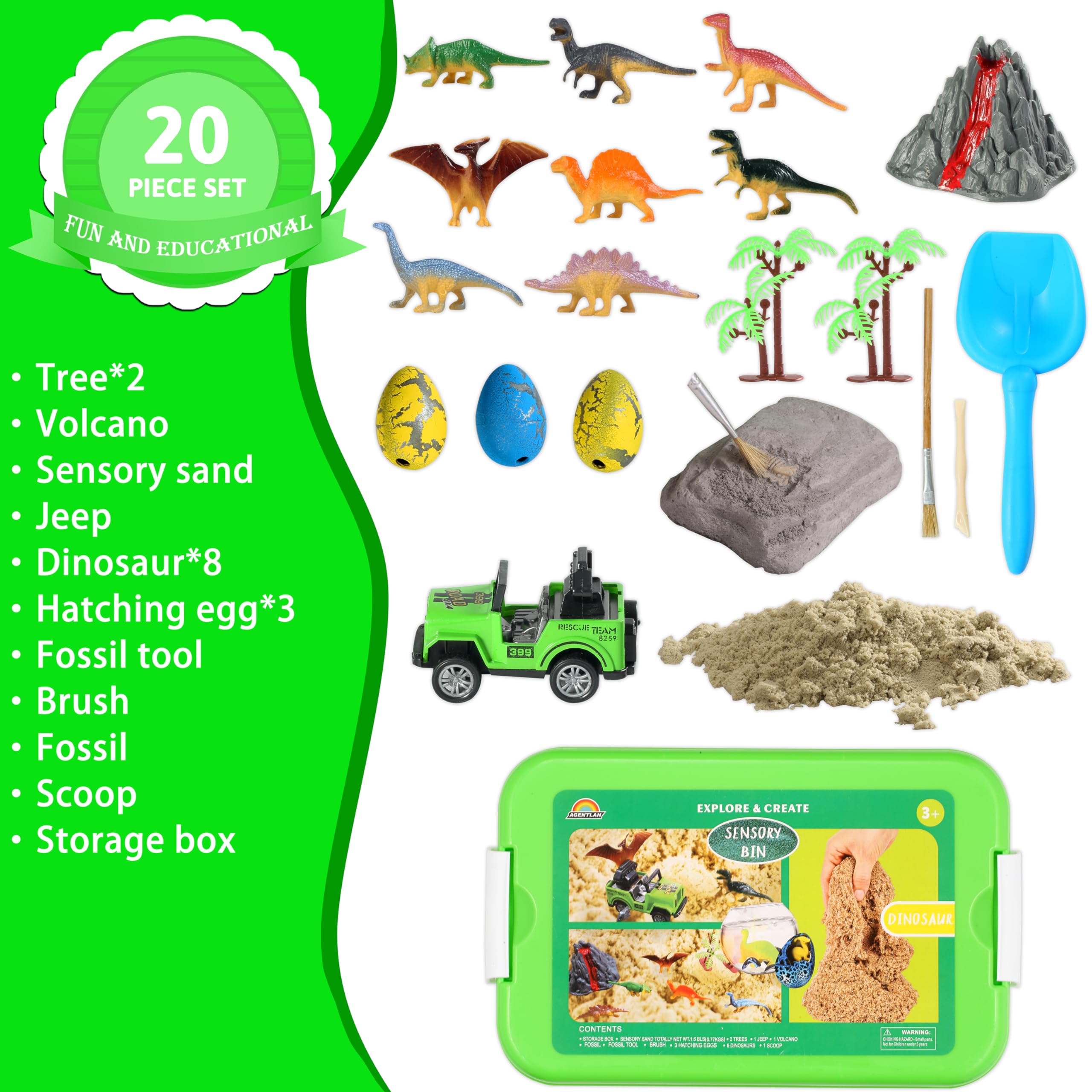 Dinosaur Sensory Bin for Kids - Dinosaur Dig Sensory Toys with Play Sand for Toddlers Boys & Girls Ages 3-8 | Educational Sandbox Toy for Preschool Learning & Imaginative Play