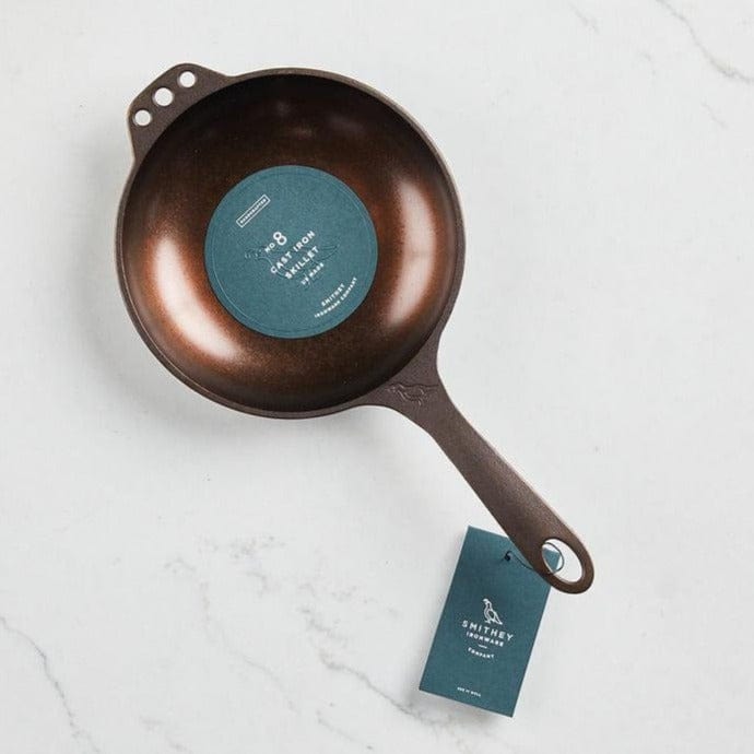Premium Smithey Ironware 8-Inch Cast Iron Skillet - Handcrafted Polished Frying Pan with Curved Sides - Made in USA - Perfect for Camping, Grilling & Home Cooking