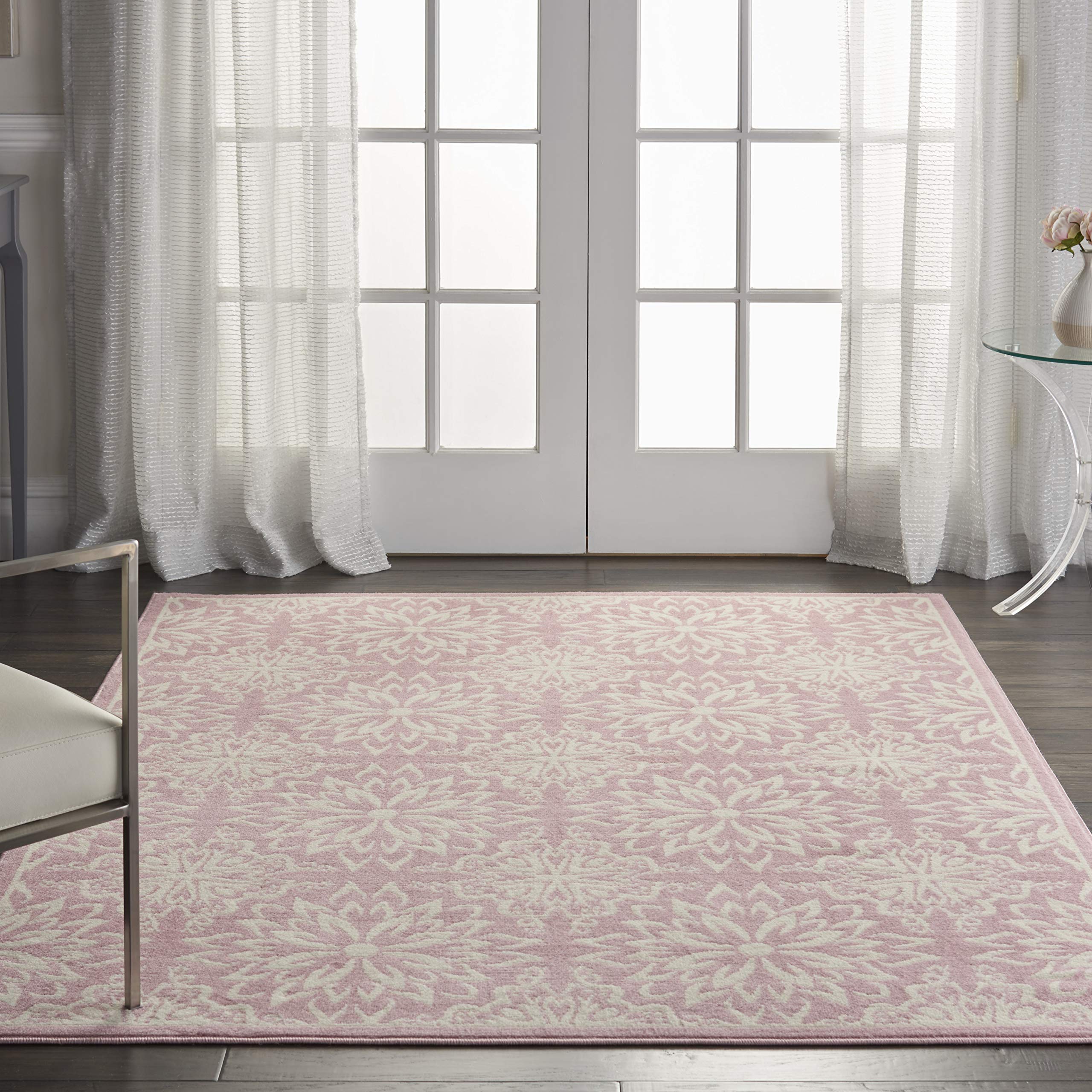 Nourison Jubilant Floral Ivory/Pink 6' x 9' Area Rug - Easy Cleaning, Non-Shedding, Soft & Durable - Perfect for Bedroom, Living Room, Dining Room & Kitchen Decor (6x9)
