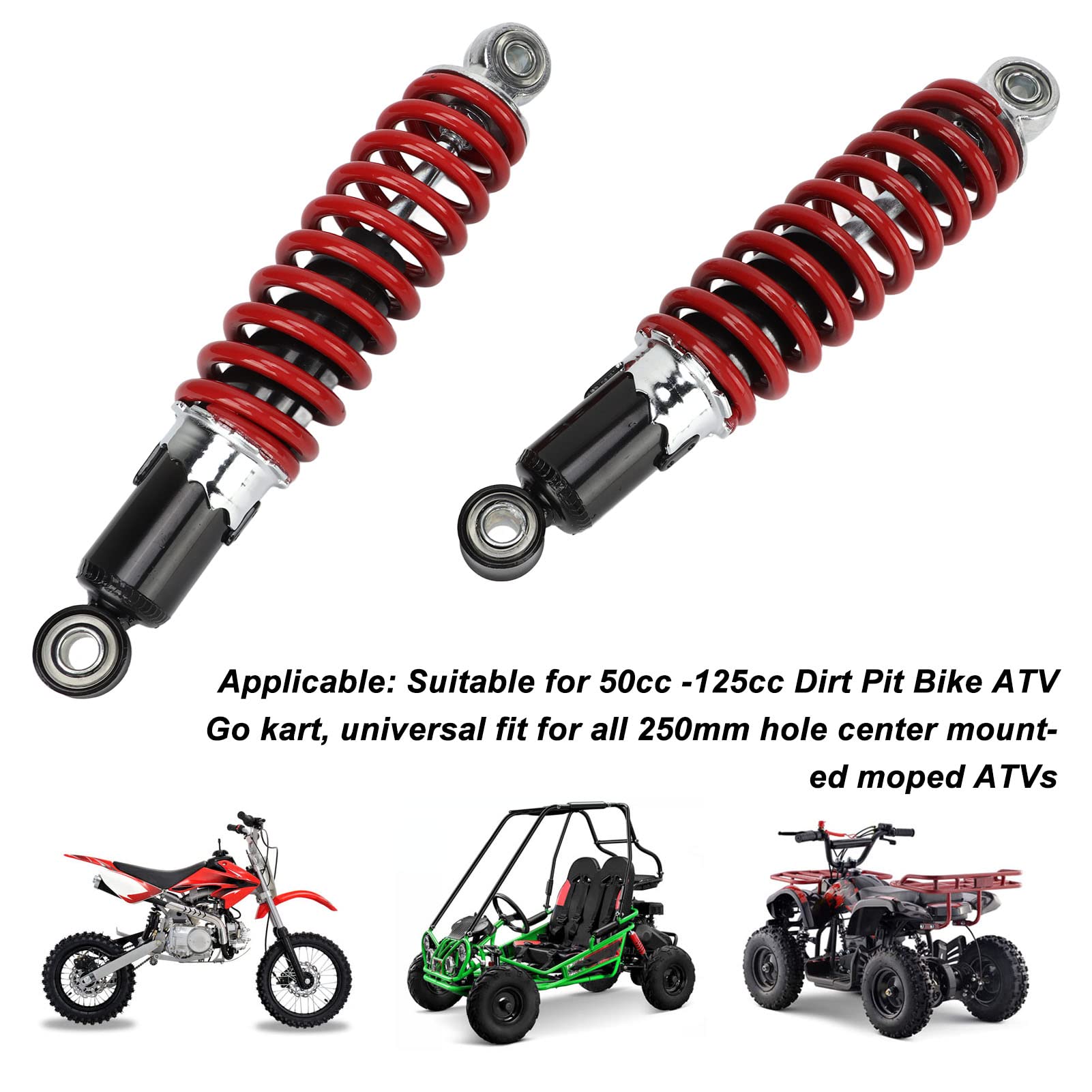 2 Pcs Motorcycle Shock Absorber - 250mm Suspension Damper for Dirt Pit Bike, ATV & Kart - Heavy Duty Shock Absorbers with Brackets - Perfect for Off-Road, Racing & Trail Riding