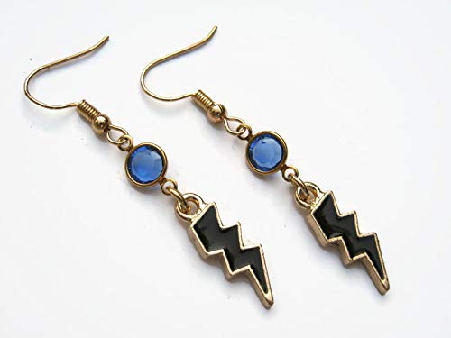 Black Enameled Lightning Bolt Birthstone Earrings - Gold Tone Storm Jewelry - Personalized Weather-Themed Gift for Women - Perfect for Birthday, Anniversary & Everyday Wear