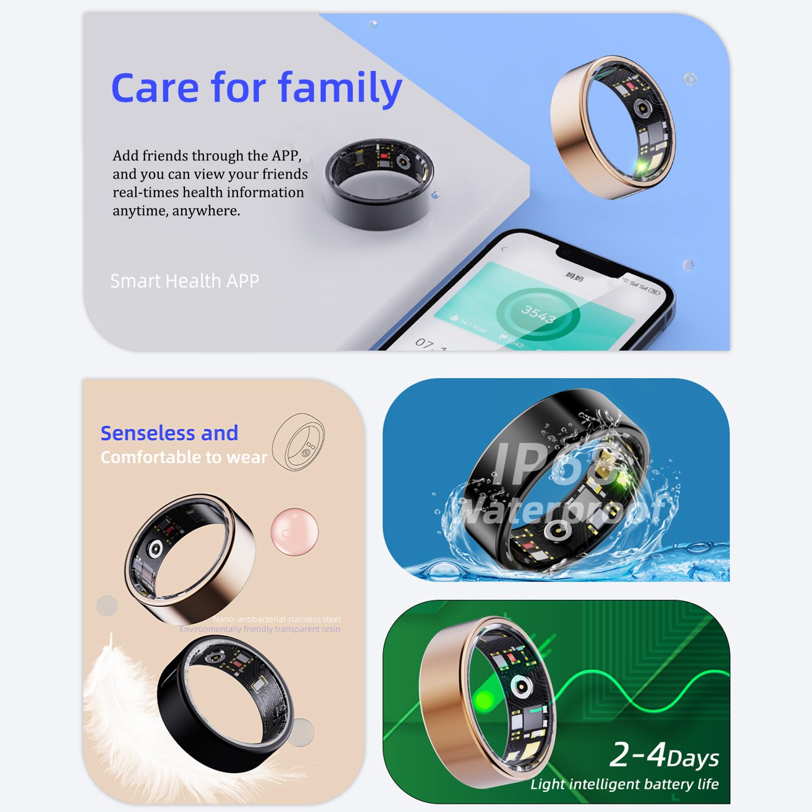 Smart Ring - Health Tracker with Heart Rate & SpO2 Monitor, IP68 Waterproof for Fitness & Sleep Tracking