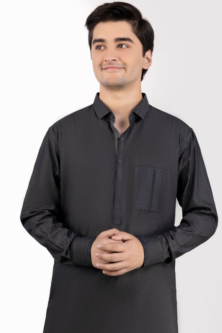 J. Junaid Jamshed Cotton Denim Grey Kurta for Men - Stylish Casual Wear for Everyday Outings & Festive Occasions
