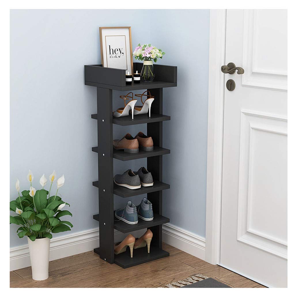 6-Tier Wooden Shoe Rack Organizer - Space Saving Entryway Shoe Storage Cabinet for Hallway, Living Room & Closet - Black Shoe Shelf (98cm Height) - Perfect for Small Spaces & Home Organization