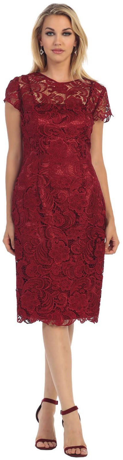 Elegant Knee-Length Mother of The Bride Dress - Burgundy Formal Gown Size L by Formal Dress Shops | Perfect for Weddings, Receptions & Special Occasions