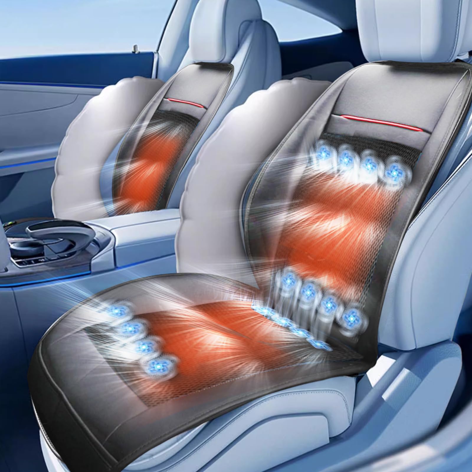 3 in 1 Cooling Car Seat Covers - Summer & Winter Massage Seat Cushion with 16 Fans, 12V High Power Fast Cooling for Cars & SUVs - Breathable Black Car Seat Cover (1PC) - Perfect for Road Trips & Hot Weather Commuting
