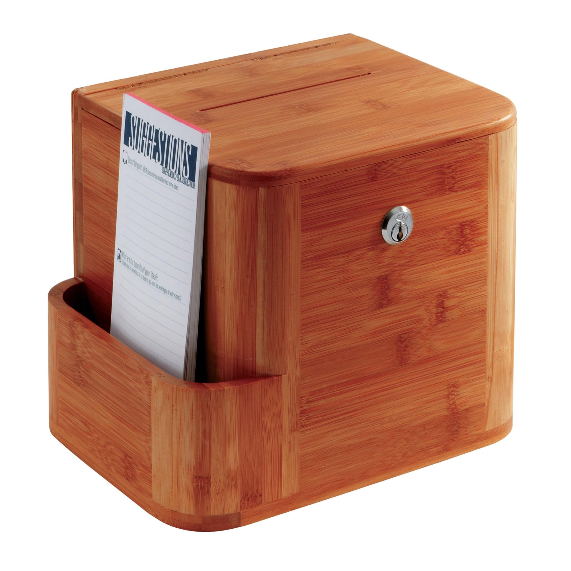 Safco 4237CY Bamboo Suggestion Box with Lock & Key - Secure Donation, Voting & Storage Solution for Offices, Schools & Events - Cherry Finish