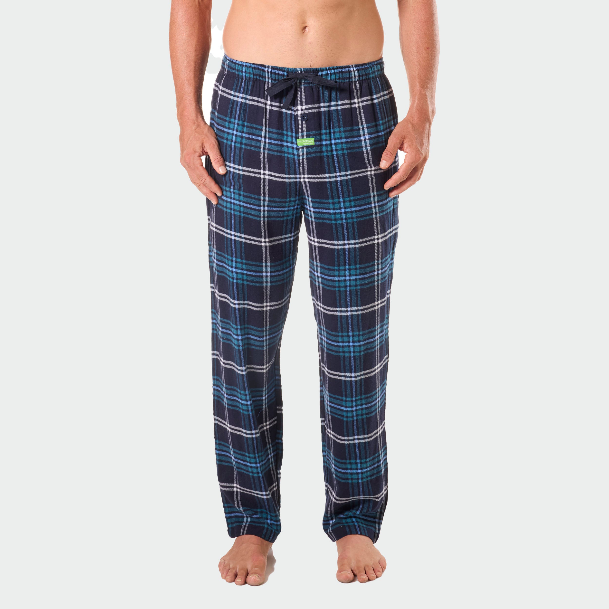 Men's Soft Bamboo Flannel Sleep Pants - Plaid Forest Print Lounge Pajama Bottoms for Comfortable Nightwear & Relaxing at Home (Navy)