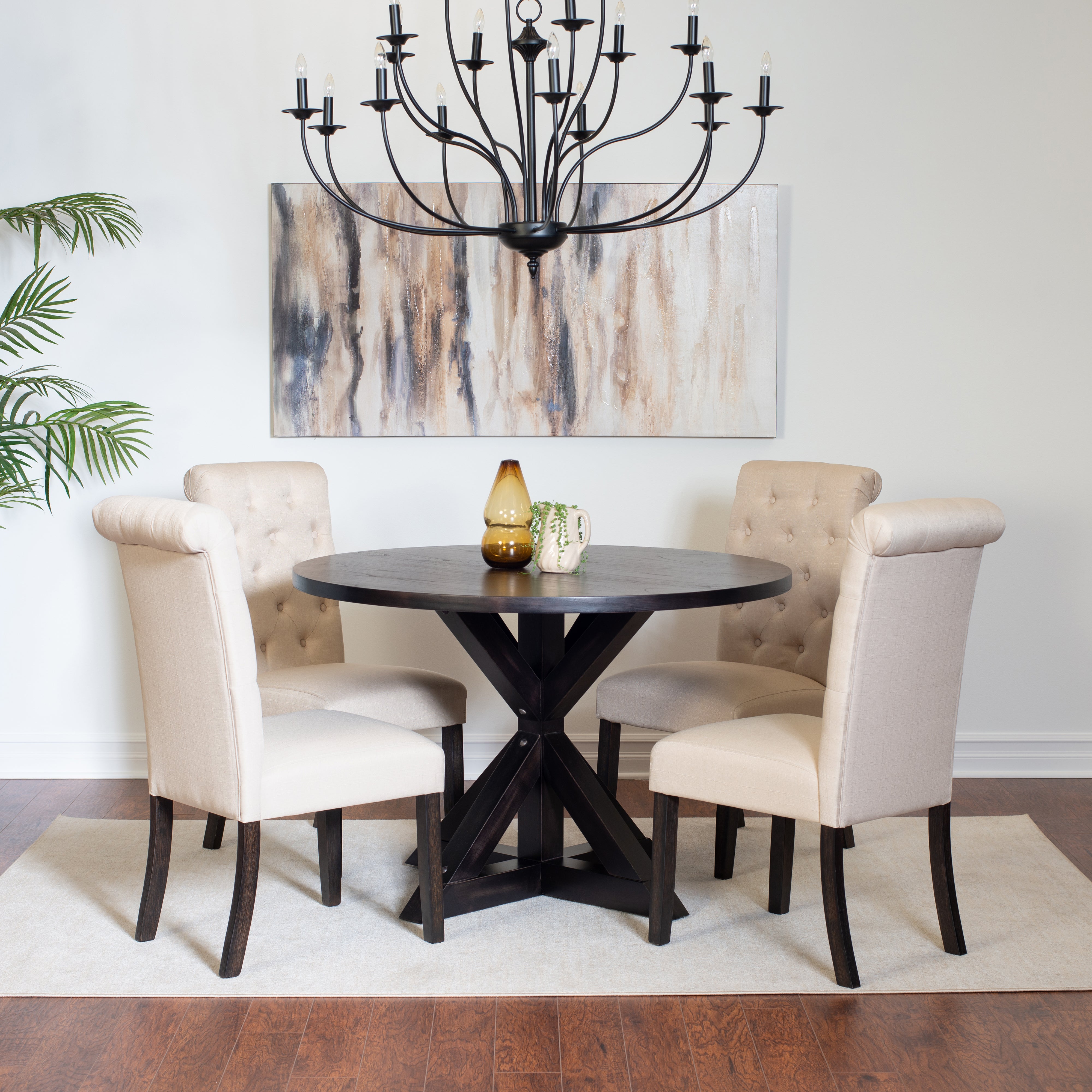 Roundhill Furniture Nylander 5-Piece Dining Set - Cross Buck Style Wooden Table with 4 Matching Chairs for Kitchen, Dining Room & Outdoor Patio