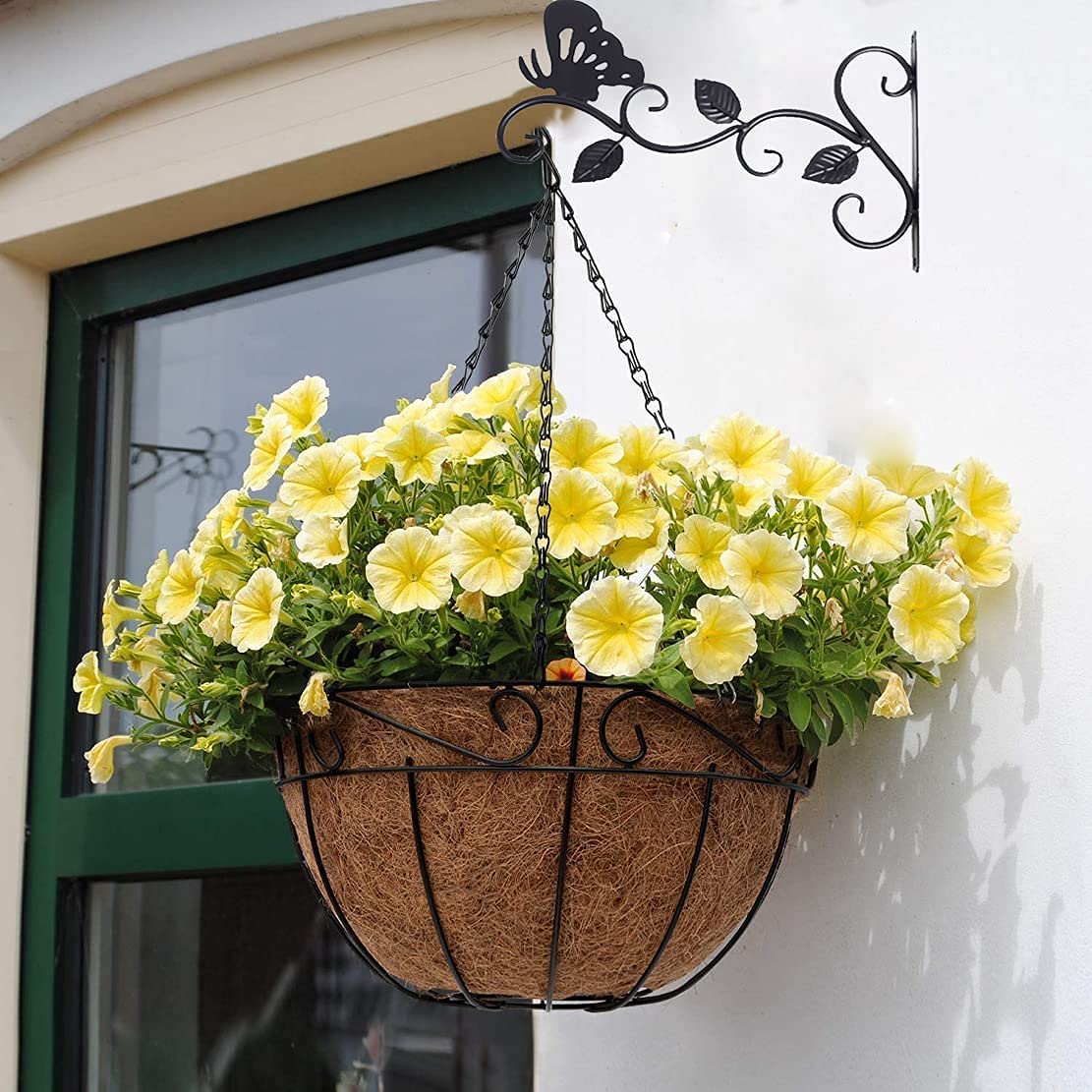 2 Pack 12 Inch Hanging Plant Brackets - Heavy Duty Wall Mounted Hooks for Outdoor Hanging Baskets, Bird Feeders, Flower Pots & Lanterns - Butterfly Design for Garden, Patio & Balcony Decor