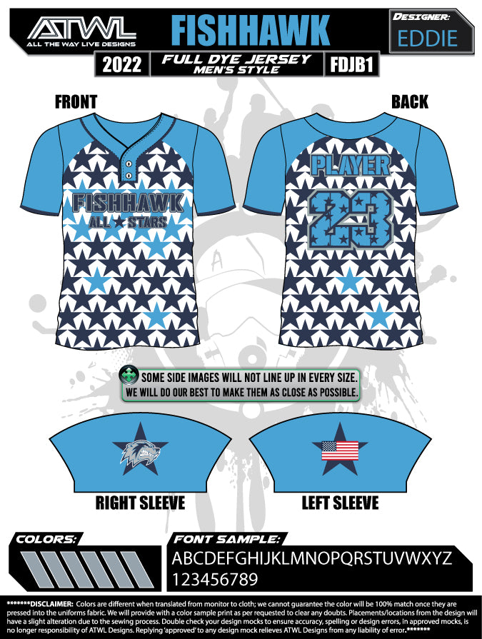 2022 Fishhawk Carolina All Stars Men's 2-Button Full Dye Replica Baseball Jersey - Perfect for Game Day, Fan Events & Sports Collectibles