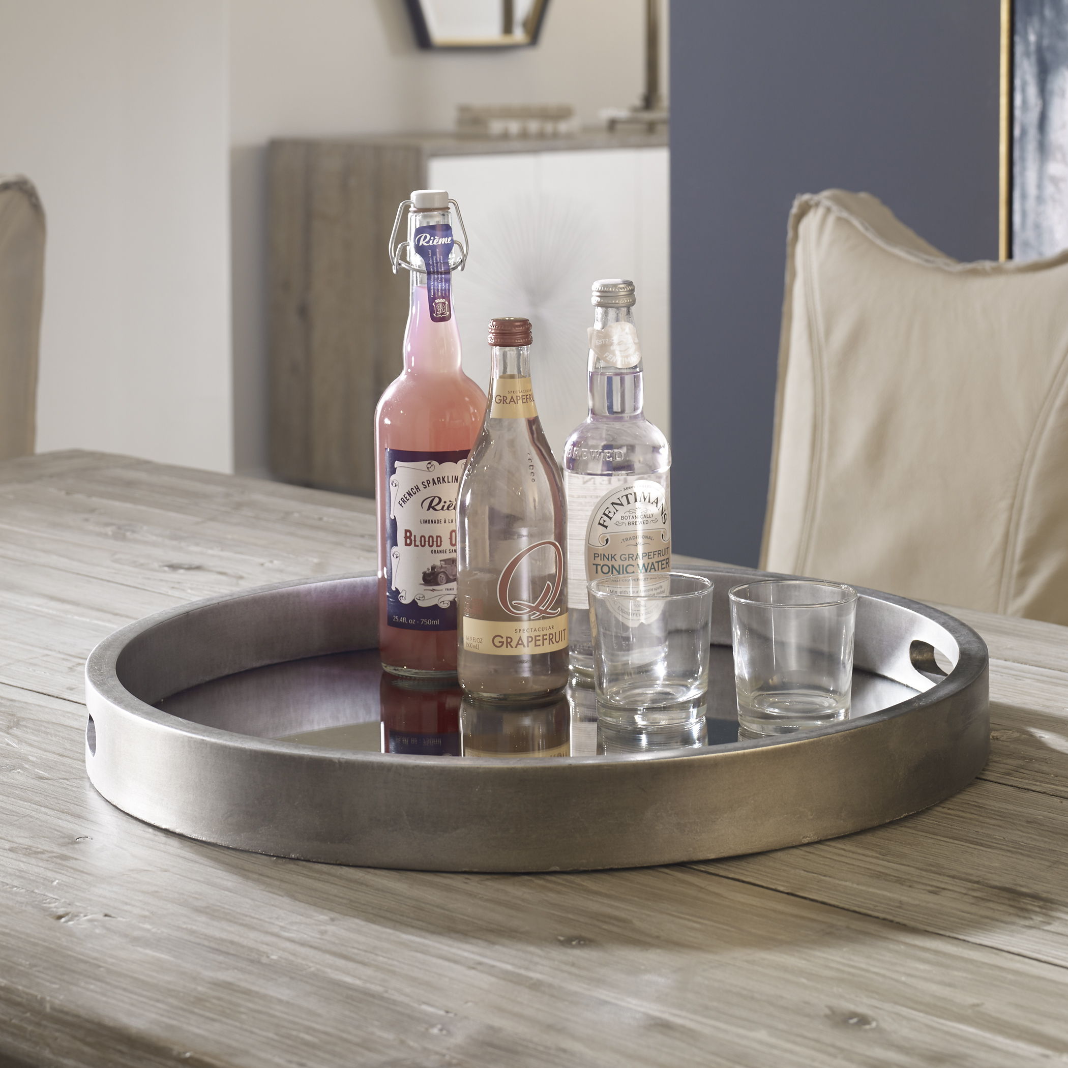 Bechet Round Tray Silver - Elegant Serving Tray for Dining, Coffee Table Decor, and Home Organization | Perfect for Parties, Weddings, and Gift Giving