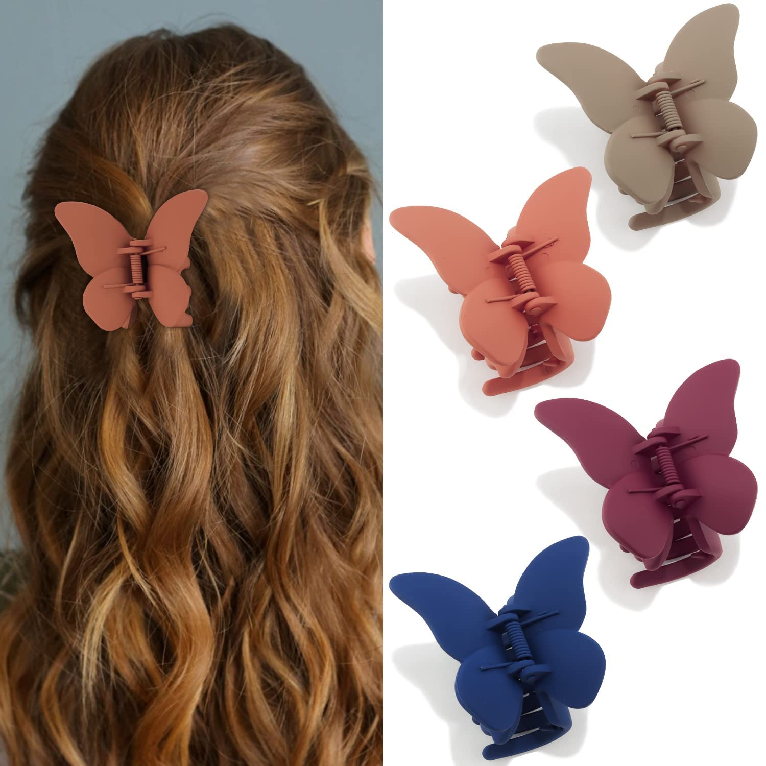 Butterfly Hair Clips for Women - 4PCS Cute Claw Clips for Thin Hair (2.6 Inch) - Non-Slip Hair Accessories for Ponytail, Bun & Updo Hairstyles