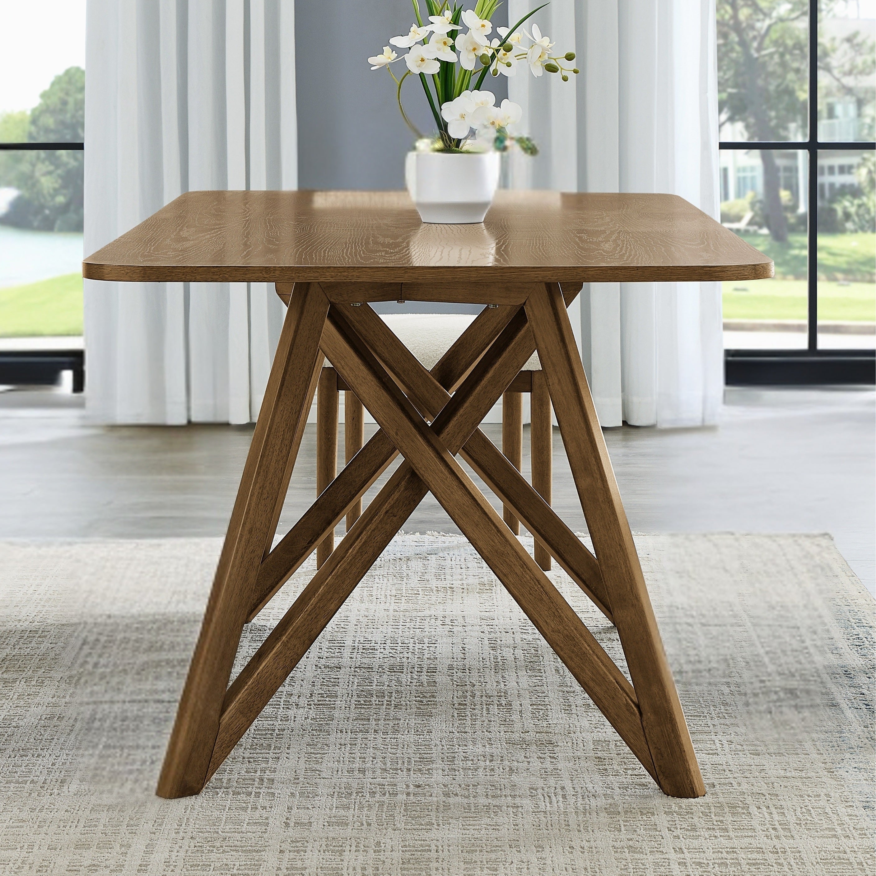 Roundhill Furniture Avery 5-Piece Dining Set - Light Oak Tripod Cross Base Table with 4 Modern Chairs | Perfect for Small Spaces, Breakfast Nooks & Apartment Dining Areas
