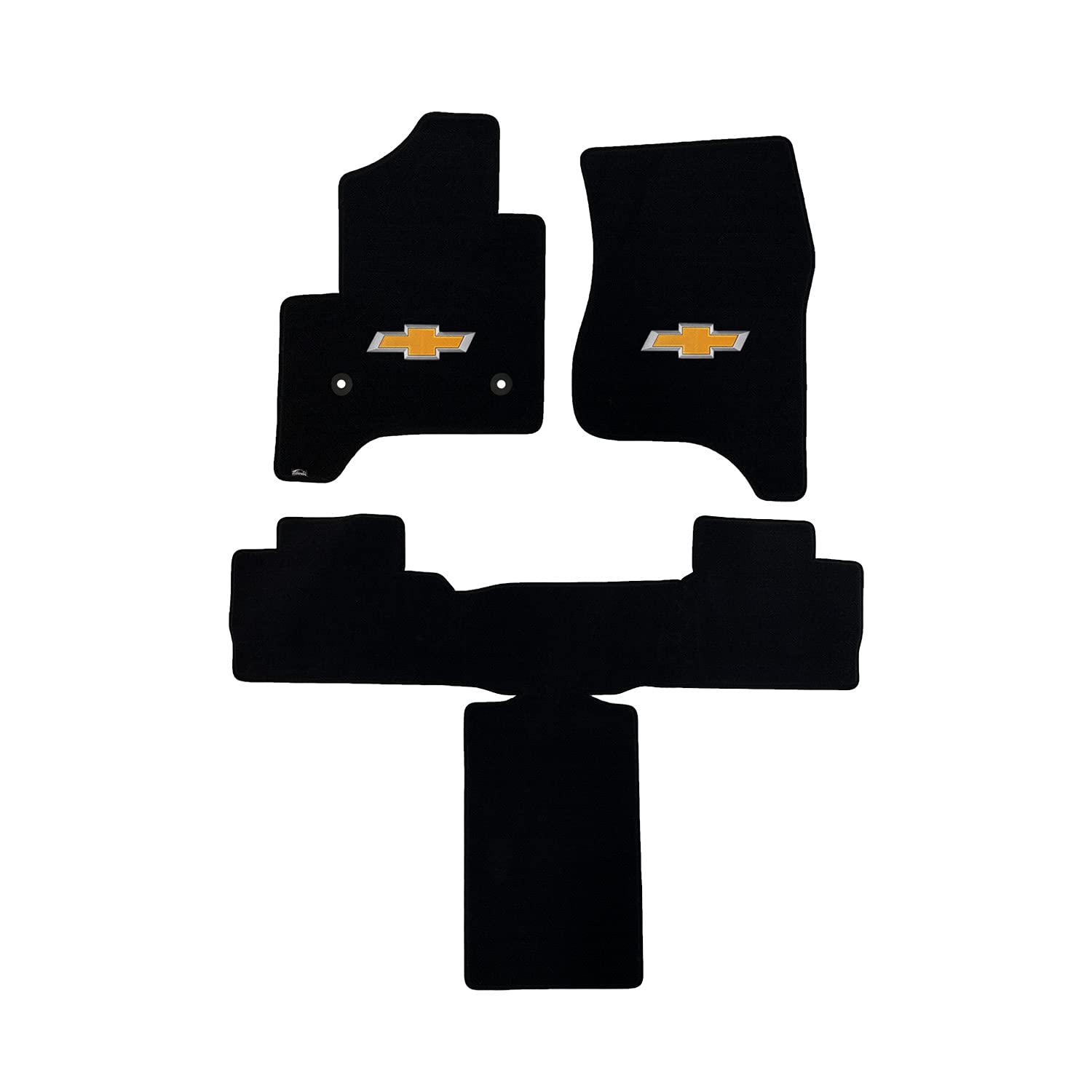 Premium Custom-Fit Carpeted Floor Mats for Chevy Tahoe 2015-2020 - Luxury Car Floor Liners with Gold Bowtie Design (Charcoal, 3-Piece Set for Captain Chairs) - Perfect for Daily Commuting, Road Trips & Vehicle Protection
