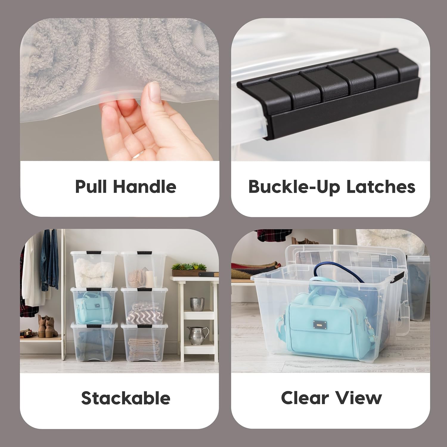 IRIS USA 54 Qt Stackable Plastic Storage Bins with Lids - 6 Pack BPA-Free Clear Organizing Containers | Durable Nestable Bins with Secure Latches & Pull Handles | Made in USA | Perfect for Home Organization, Garage Storage & Closet Decluttering