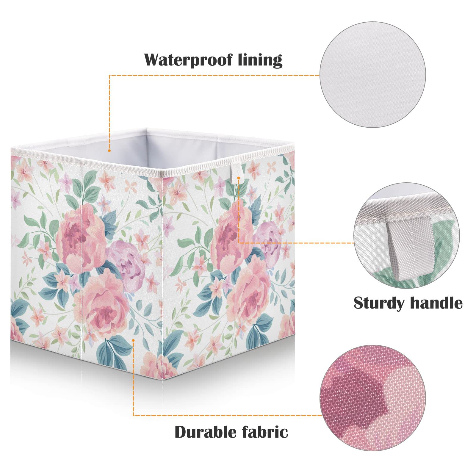Pink Rose Floral Foldable Storage Cube Bin - 11x11x11 Inch Collapsible Fabric Basket for Toys, Clothes & Home Organization | Perfect for Shelves, Closets & Kids Room Storage