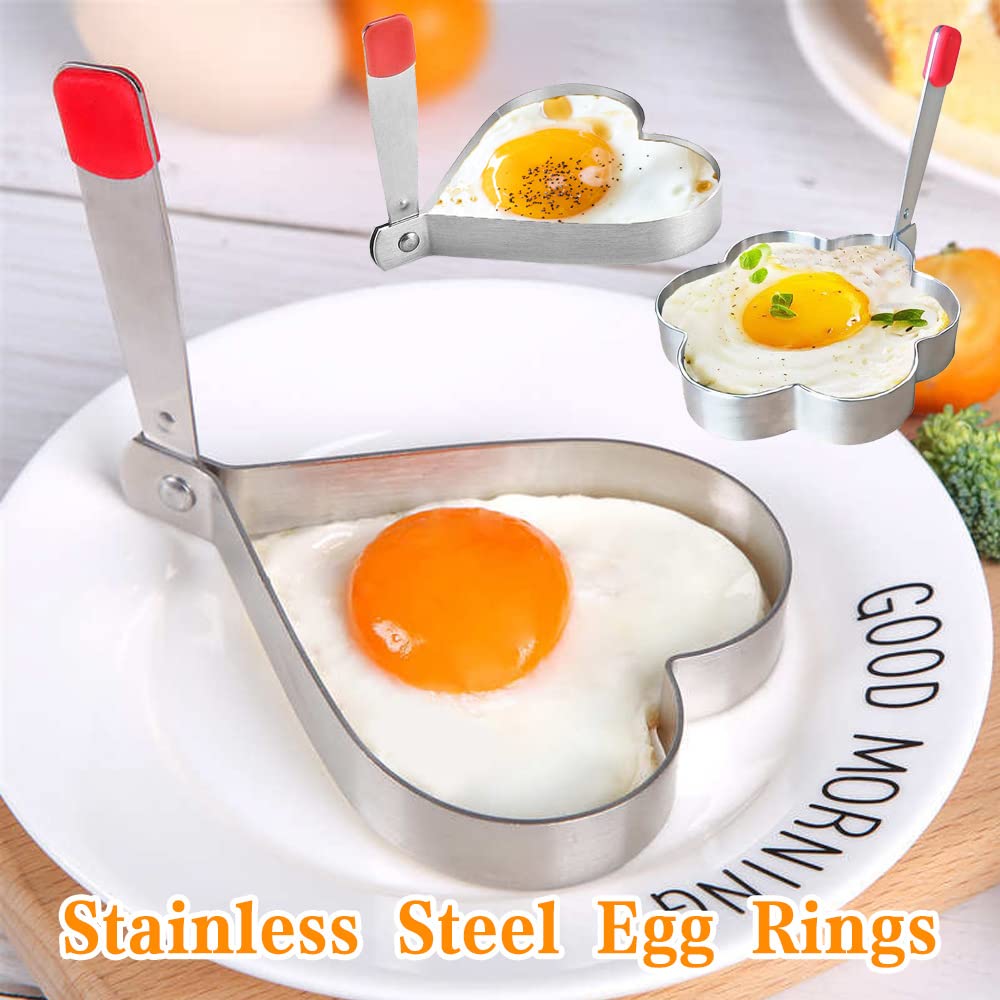 2 Pack Stainless Steel Egg Rings with Heat-Resistant Handle - Non Stick Pancake Mold, Fried Egg Cooking Rings for Perfect Eggs & Pancakes - Ideal for Breakfast, McMuffins, Sandwiches & More
