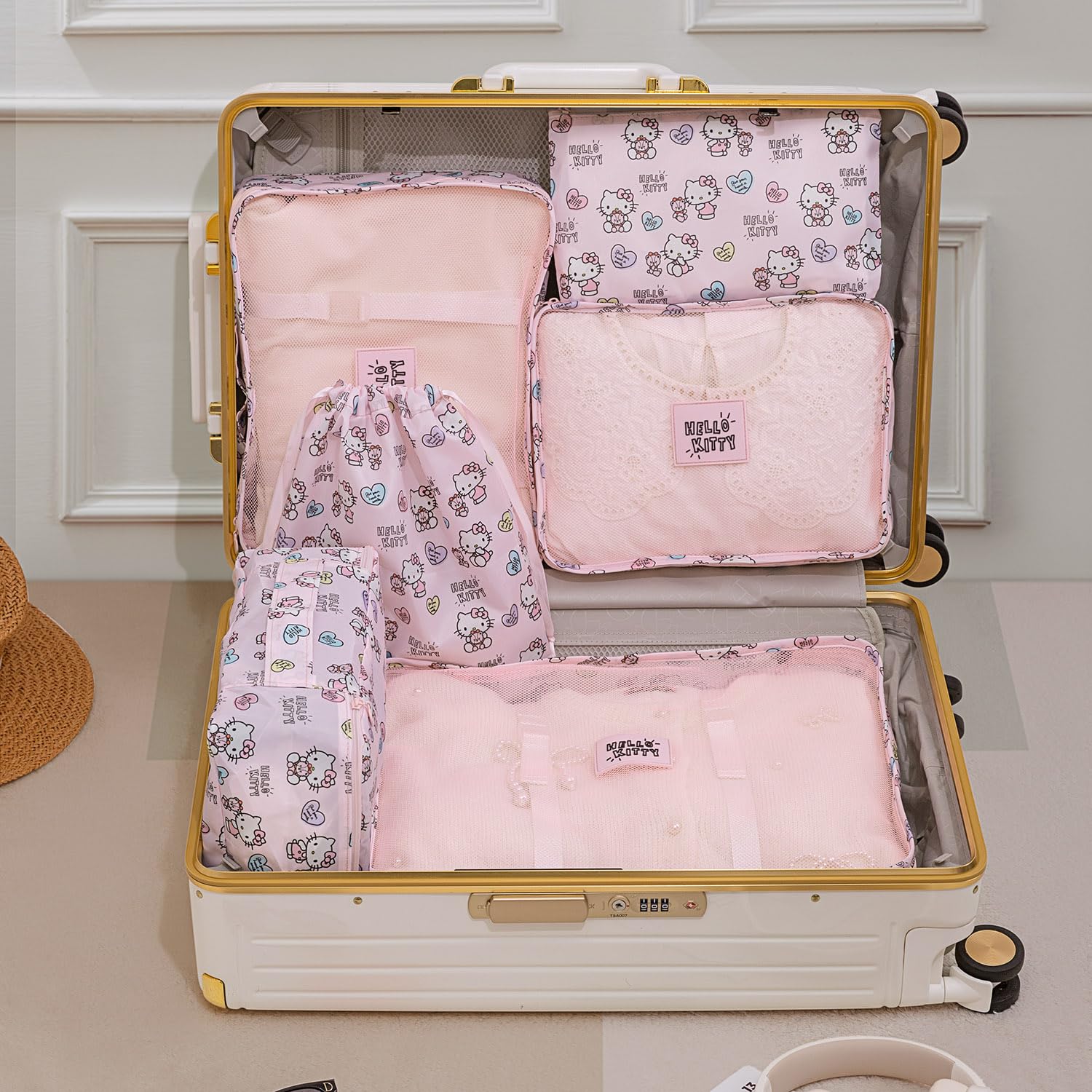 AmBealla 6-Piece Travel Organizer Set - Waterproof Pink Twill Packing Cubes for Luggage & Suitcase | Perfect for Business Trips, Vacations & Women's Clothing Storage | Compact Travel Accessories for Organized Packing