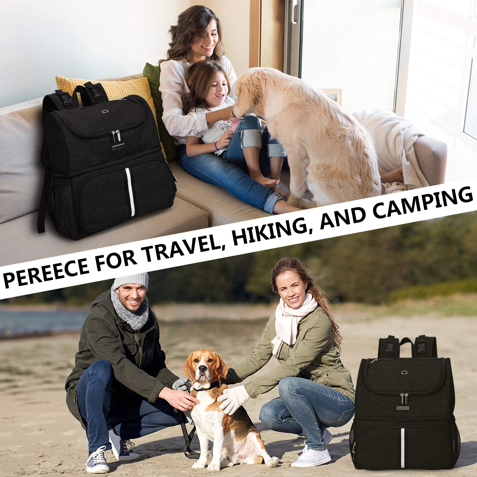 BAGLHER Pet Travel Backpack with Bowls - Durable Double-Layer for Dogs & Cats - Outdoor Adventures