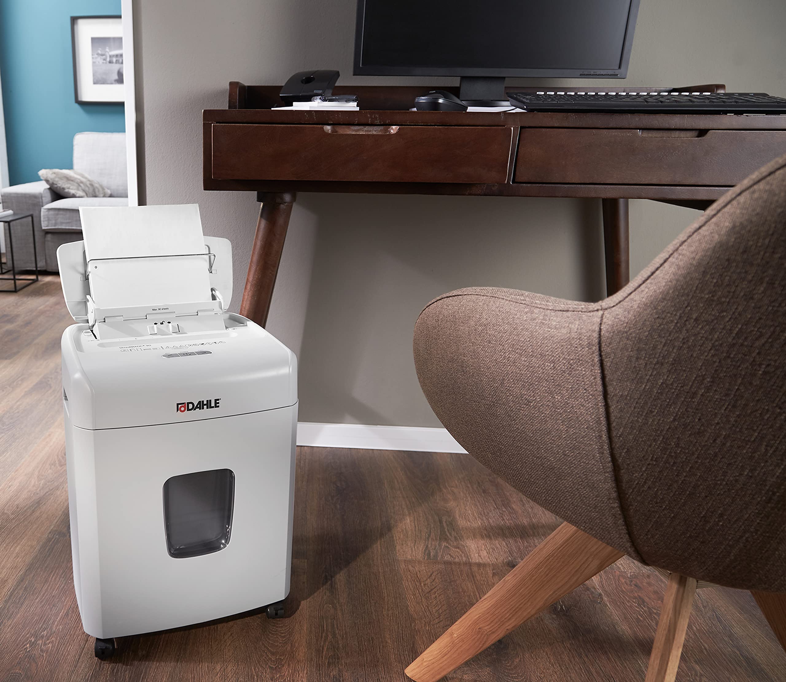 Dahle ShredMATIC SM 90 Auto-Feed Cross Cut Paper Shredder - 90 Sheet Capacity, German Engineered, Jam Protection, Oil-Free, SmartPower, P-4 Security - Shreds Staples, Paper Clips & Credit Cards - Perfect for Office, Home & Small Business Document Security