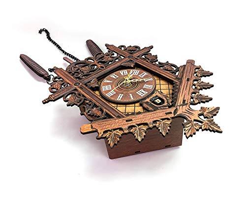 Handcrafted Black Forest Cuckoo Clock - Wooden Chalet Wall Clock with Pendulum & Quartz Movement, Battery-Operated Home Decor (Gold) - Perfect for Living Room, Bedroom & Cabin Decor
