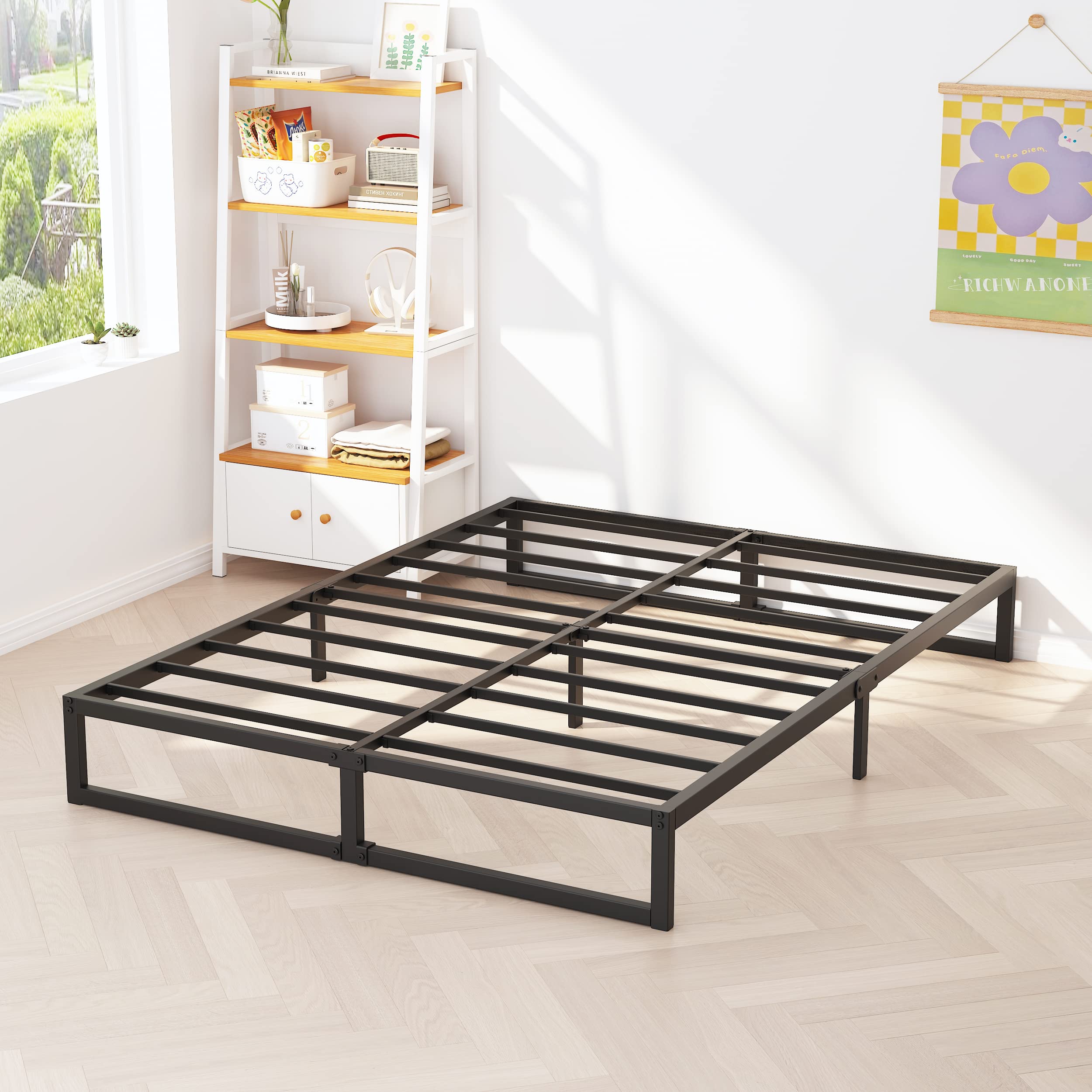 10 Inch Full Metal Bed Frame with Steel Slat Support - Heavy Duty Platform Mattress Foundation, No Box Spring Needed, Easy Assembly, Black - Perfect for Guest Rooms, Dorms, and Small Apartments