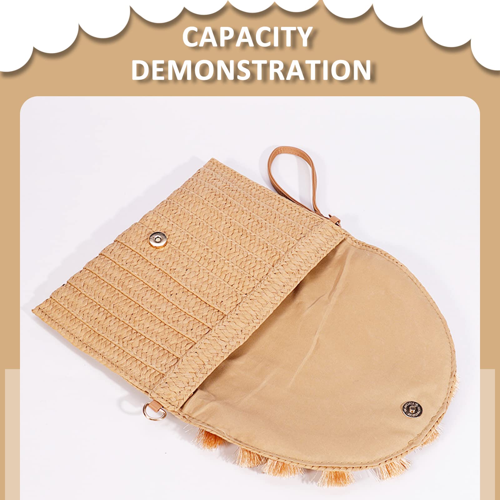 Bohemian Woven Straw Crossbody Bag for Women - Handmade Summer Beach Purse with Tassels & Envelope Wallet (Khaki) | Perfect for Vacation, Outdoor Music Festivals & Casual Day Out