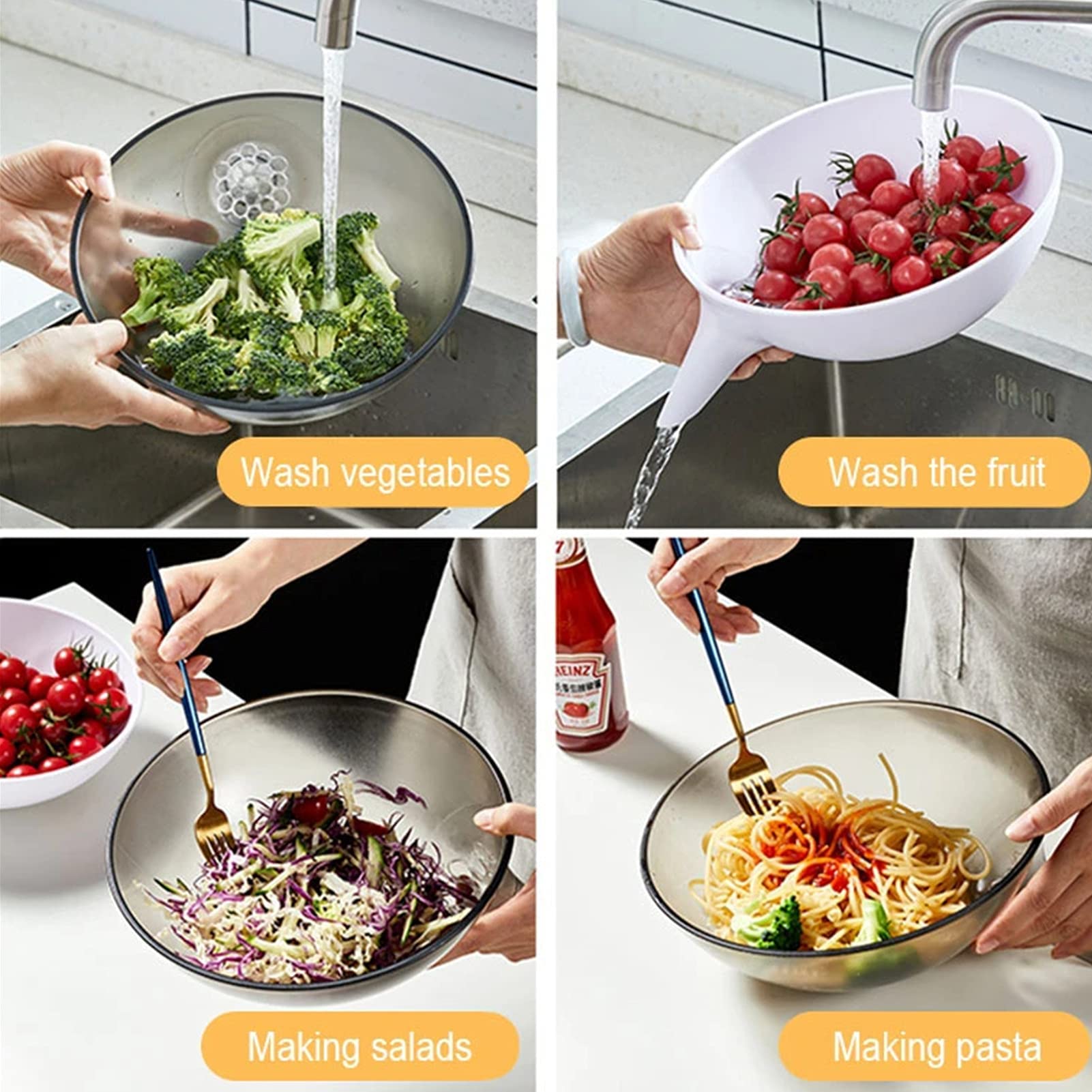 Plastic Strainer Basket with Funnel - Multifunctional Kitchen Colander for Washing Vegetables, Fruits & Salad - Perfect for Draining Pasta, Rinsing Berries and Food Prep