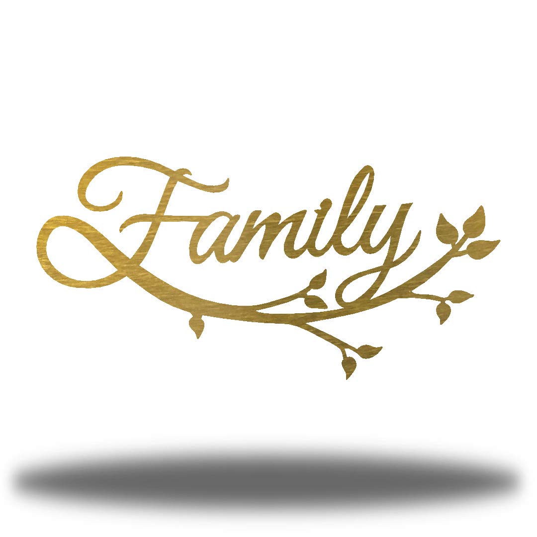 Riverside Designs Family Cursive Word Metal Wall Sign - Heavy Duty Living Room Decor - Made in USA - Gold 30 Inch - Perfect for Home Entryway, Farmhouse Decor & Wedding Gift