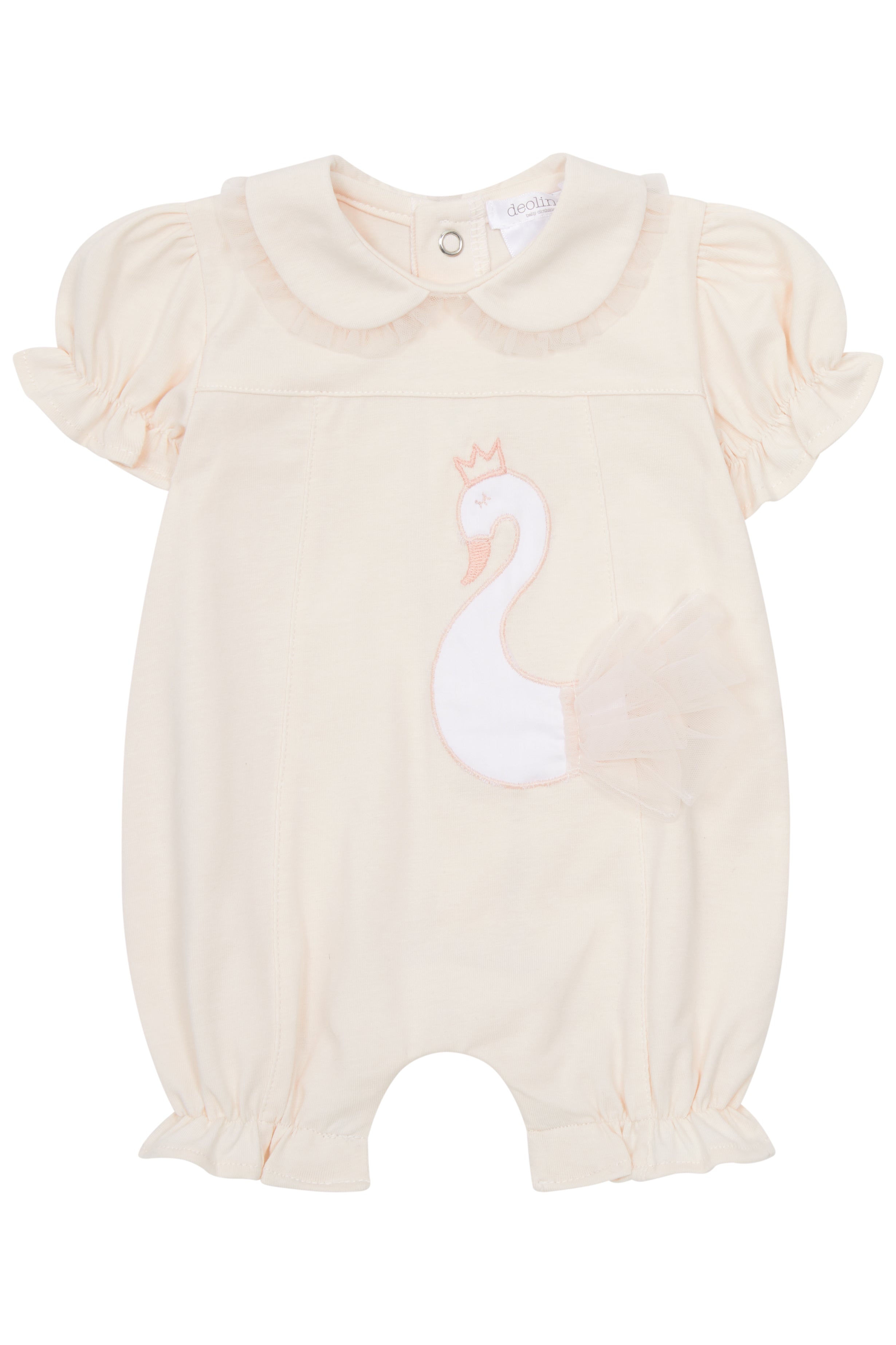 Isabella Pale Peach Tulle Swan Romper - Elegant Baby Girl Outfit for Special Occasions, Birthday, Photography & Christening