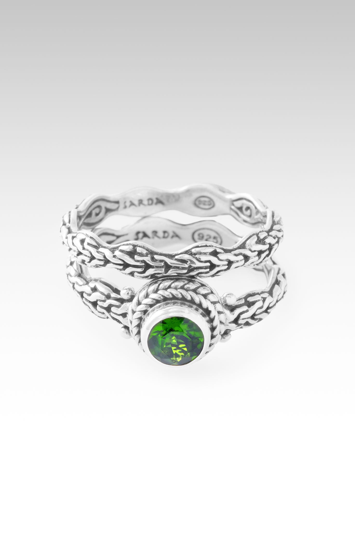 Poised Ring II Set of 2™ in Chrome Diopside - Elegant Green Gemstone Rings for Women, Perfect for Weddings, Anniversaries & Special Occasions